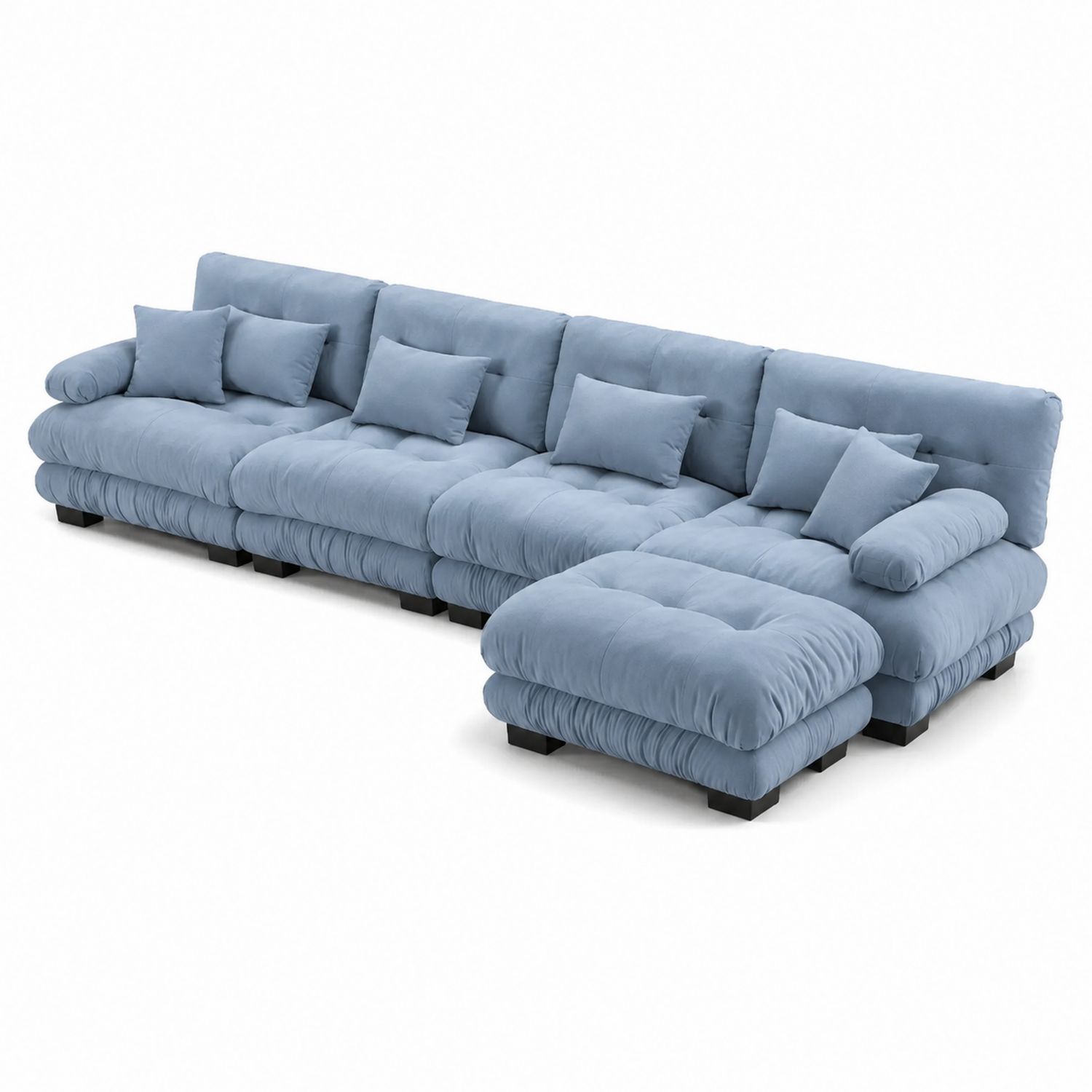 Divano modulare in tessuto blu chiaro con chaise longue