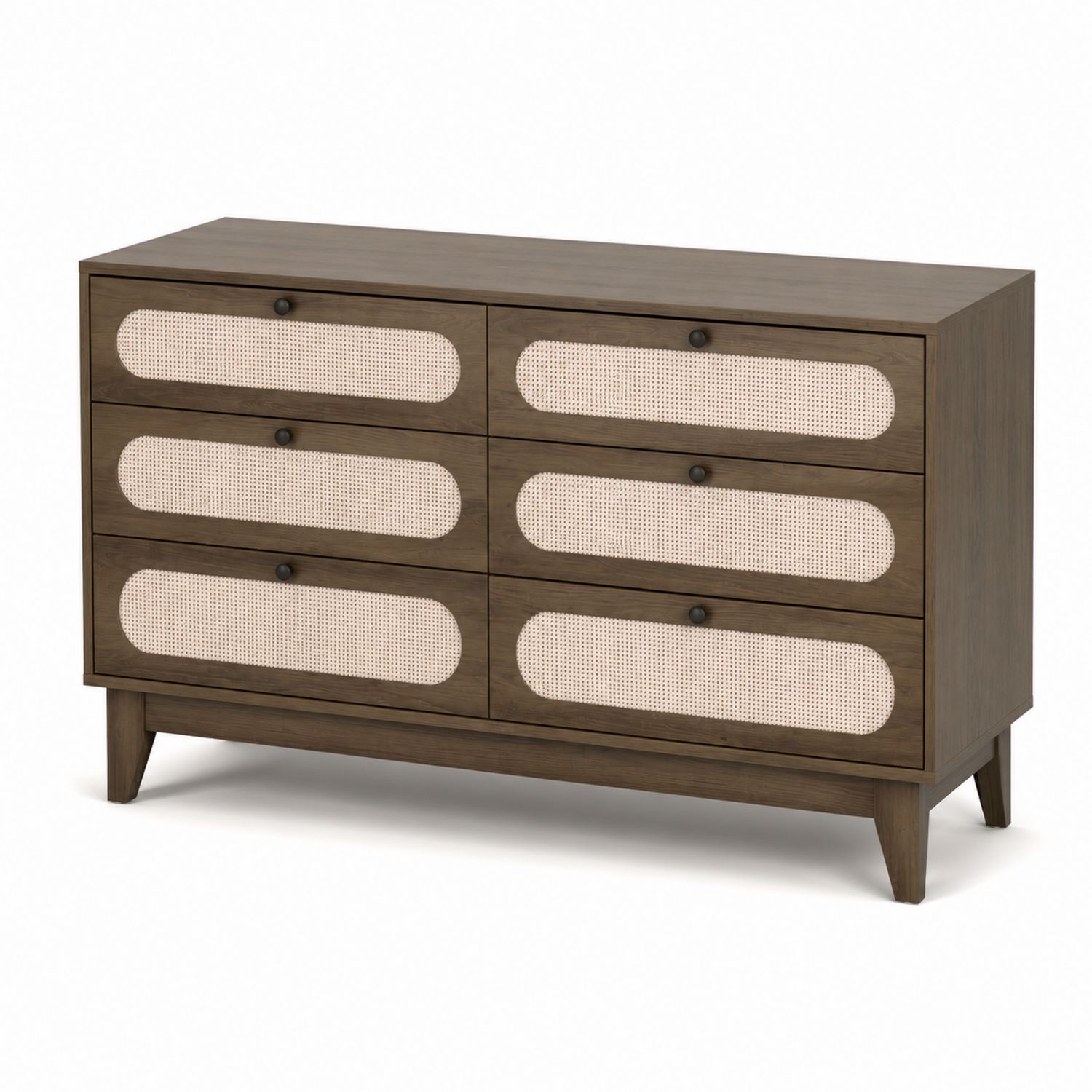 Cassettiera in legno con 6 cassetti di rattan