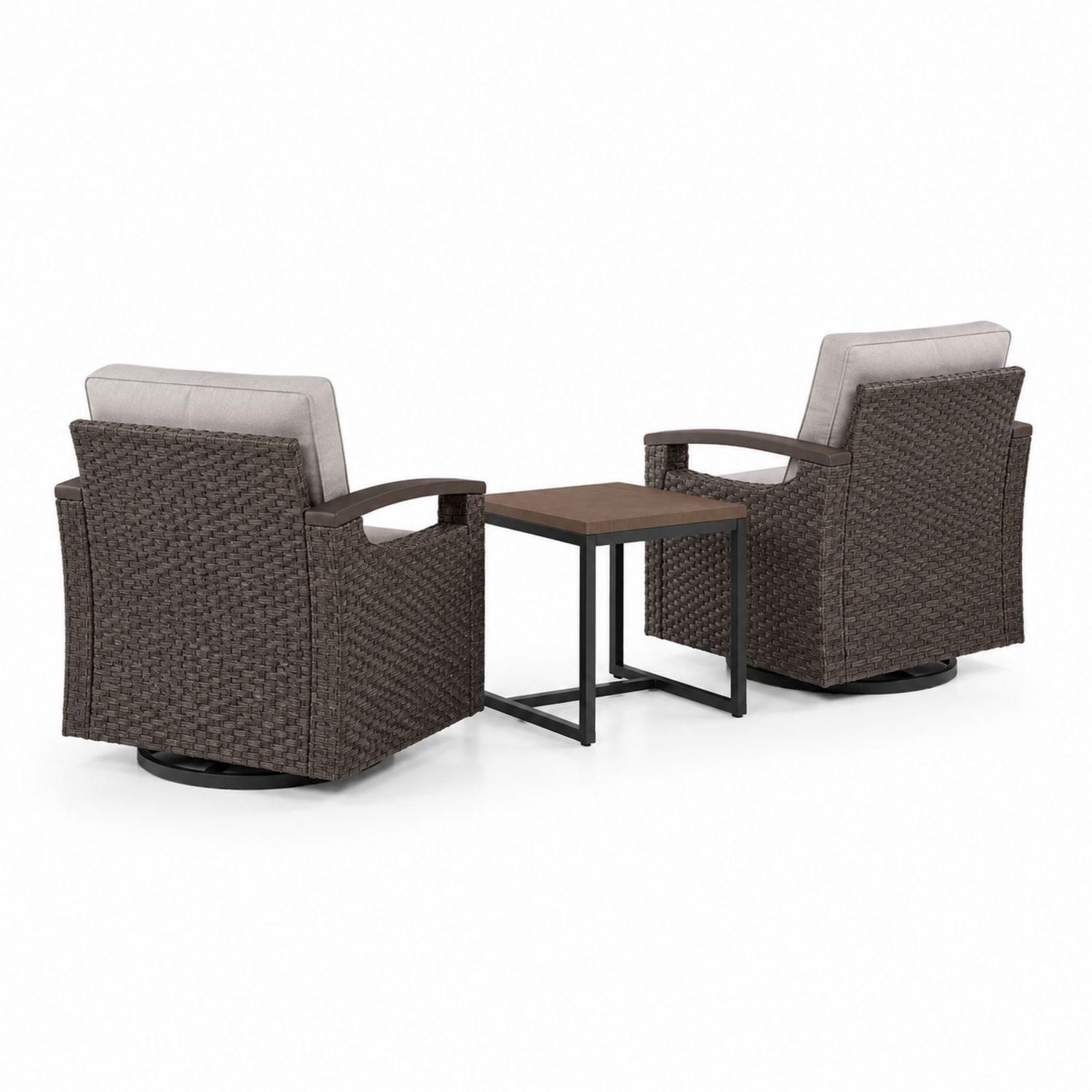 Set di Sedie da Esterno in Rattan Sintetico con Cuscini e Tavolino in Legno