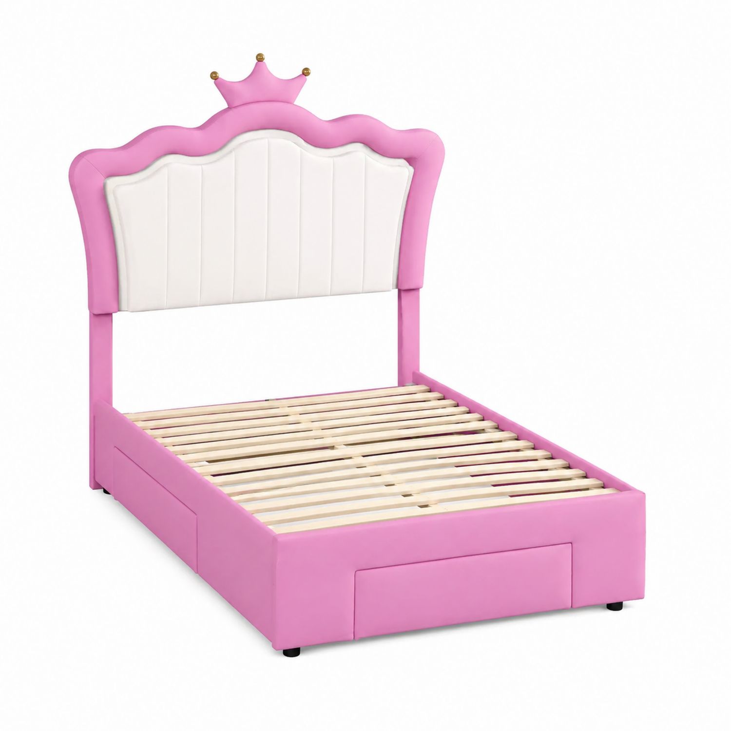 Letto per Bambini in PU Rosa con Testiera a Forma di Corona