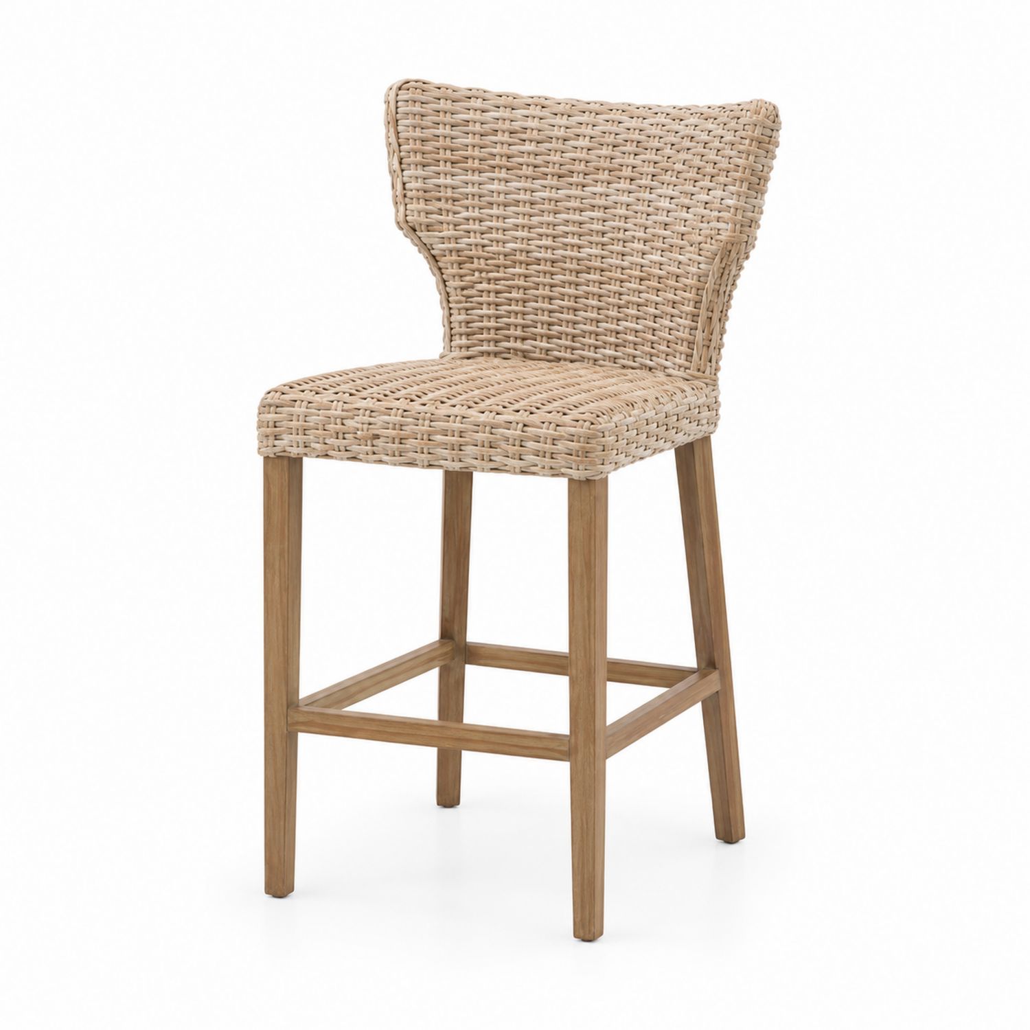Sgabello da bar in rattan con struttura in legno di teak