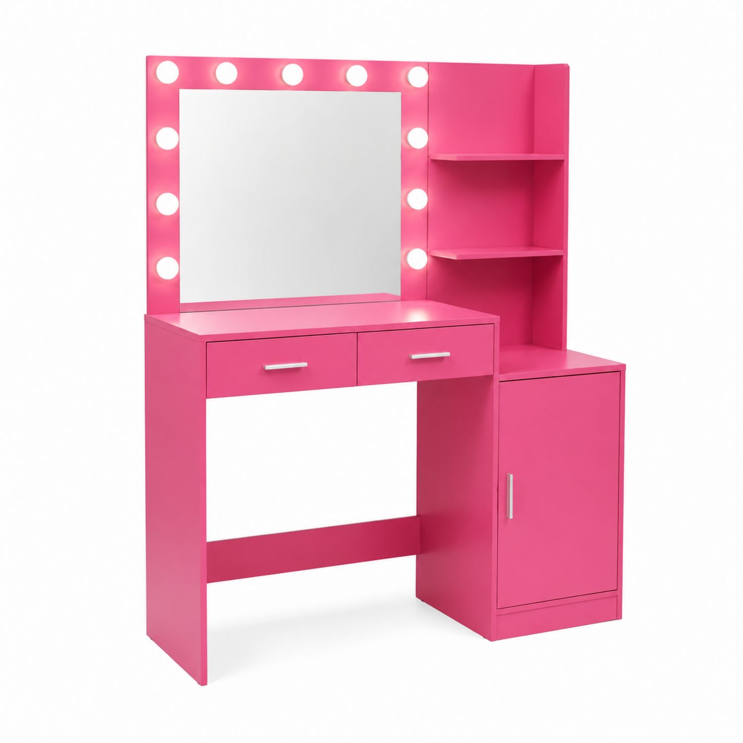 Toeletta Rosa con Specchio Illuminato e Ripiani