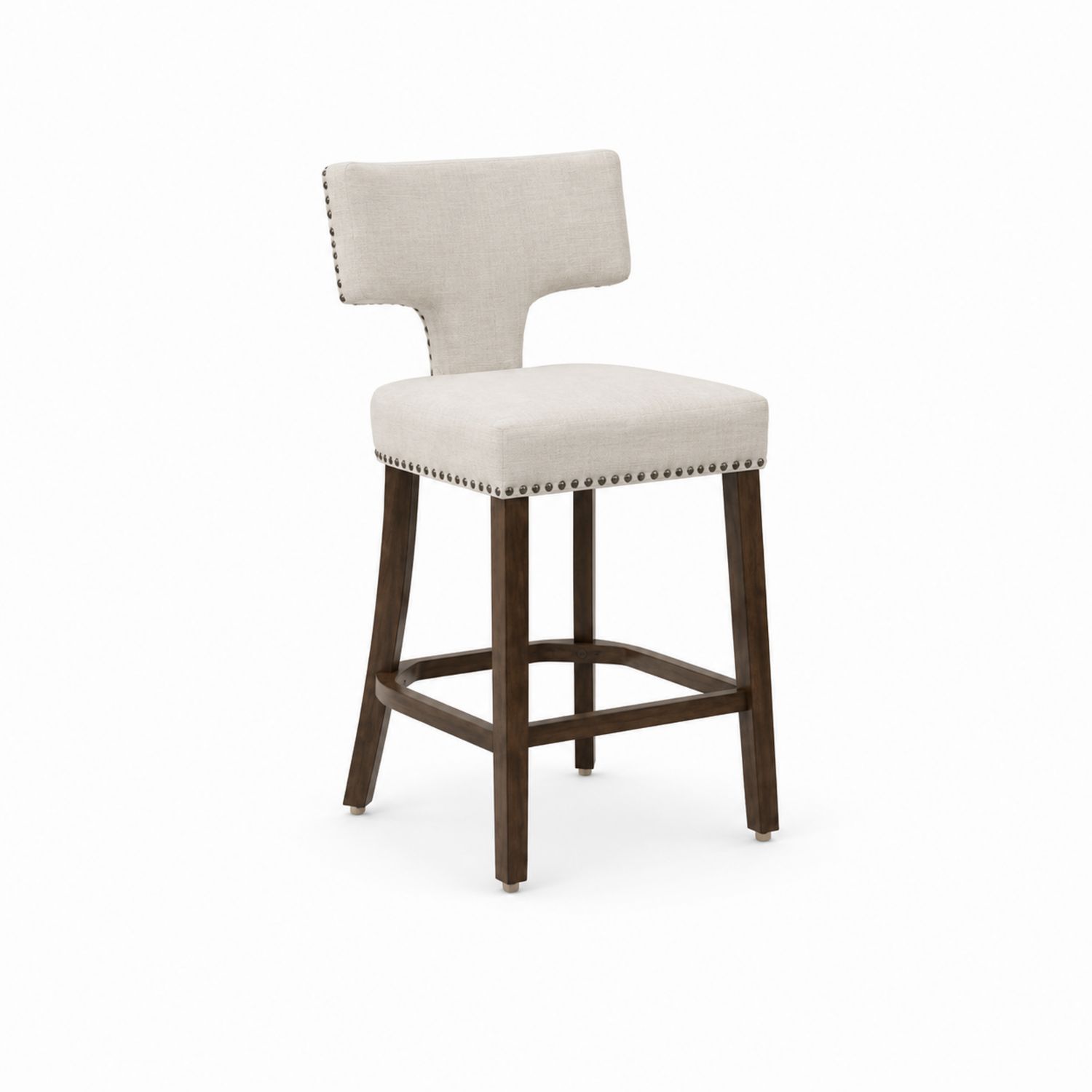 Sgabello da Bar in Legno e Tessuto Beige