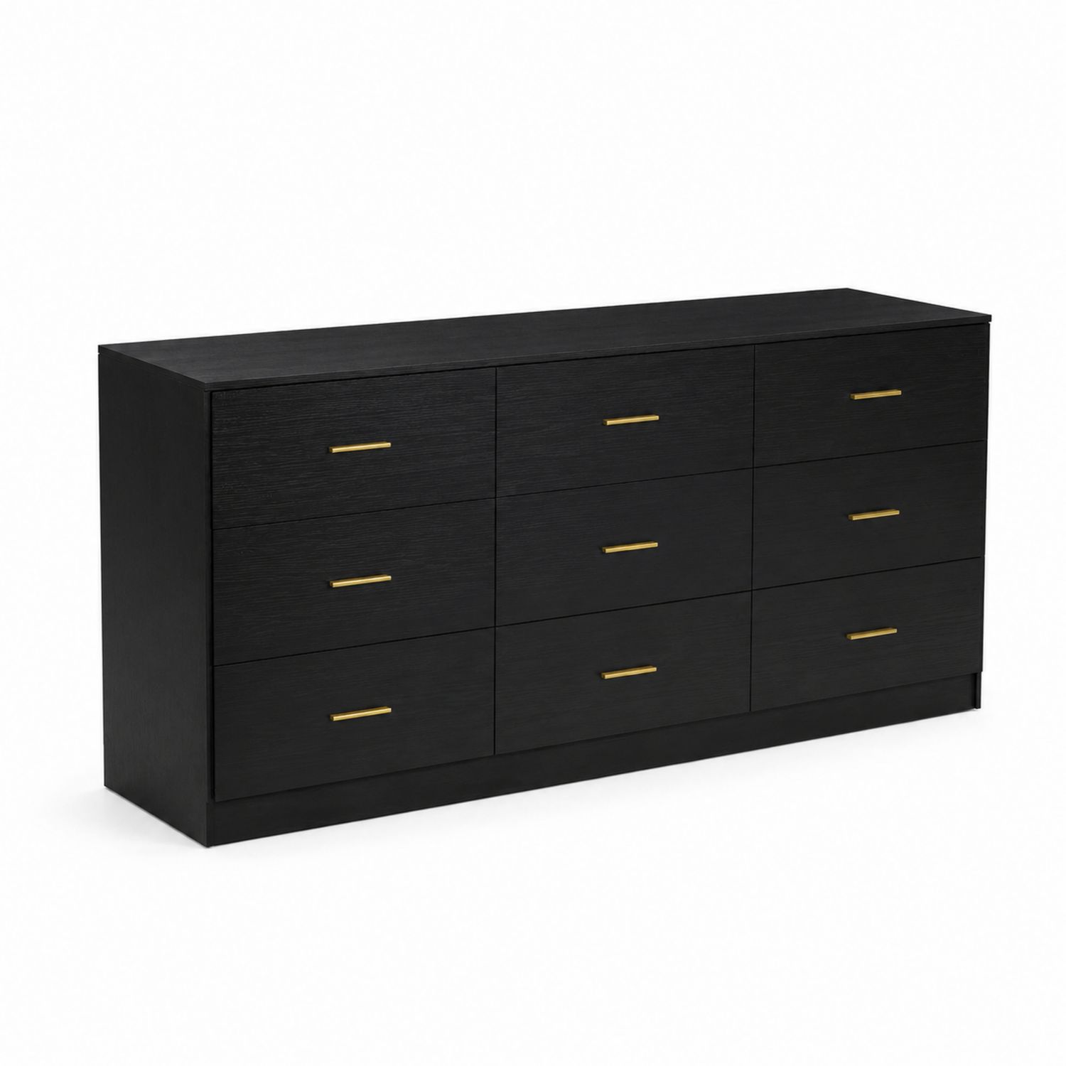 Cassettiera in Legno a 9 Cassetti Nera con Maniglie Dorate