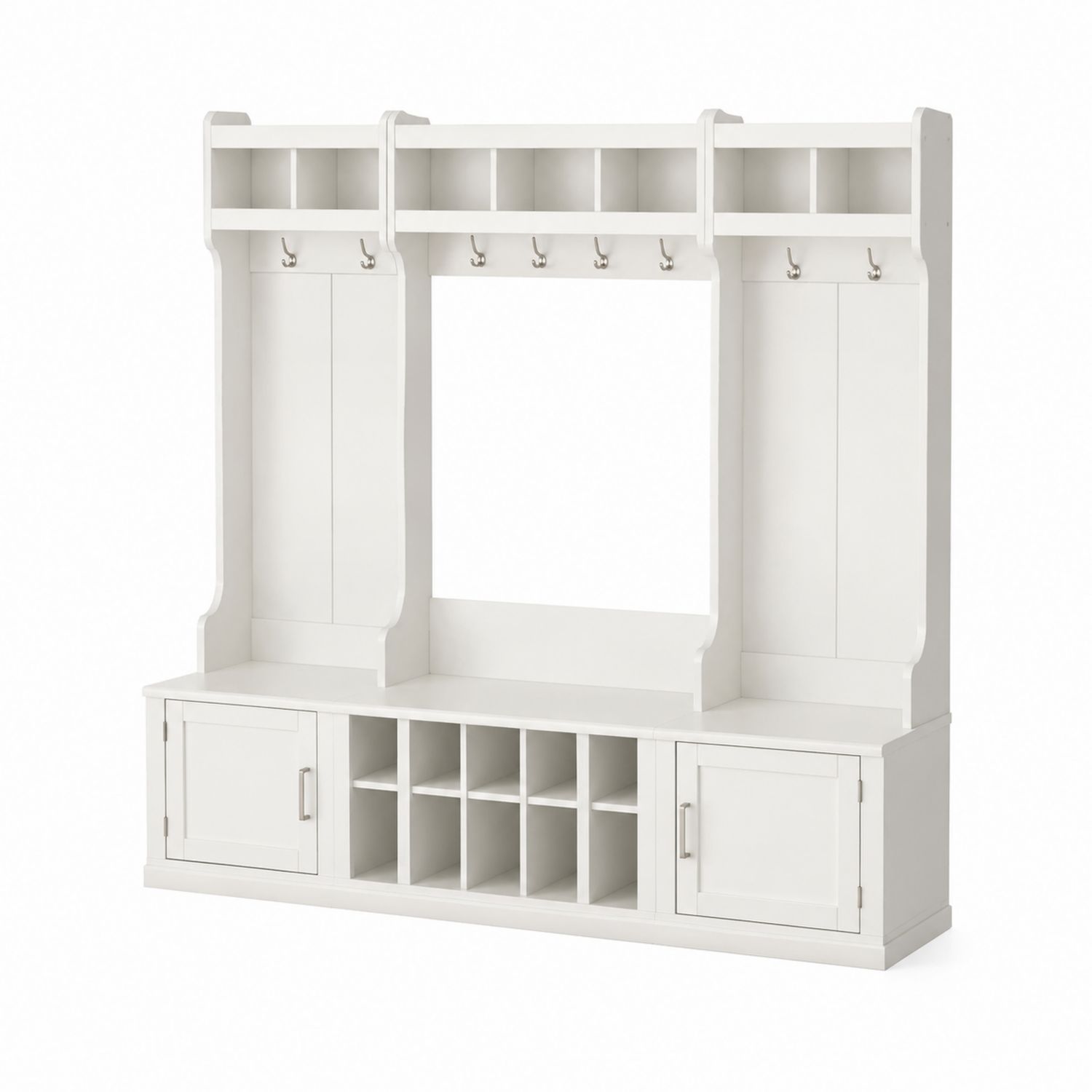 Appendiabiti Bianco in MDF con Mensole e Scomparti