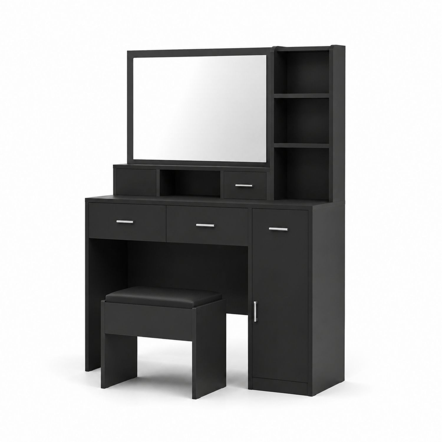 Toeletta con Specchio Rettangolare MDF Nero 130x40x150 cm