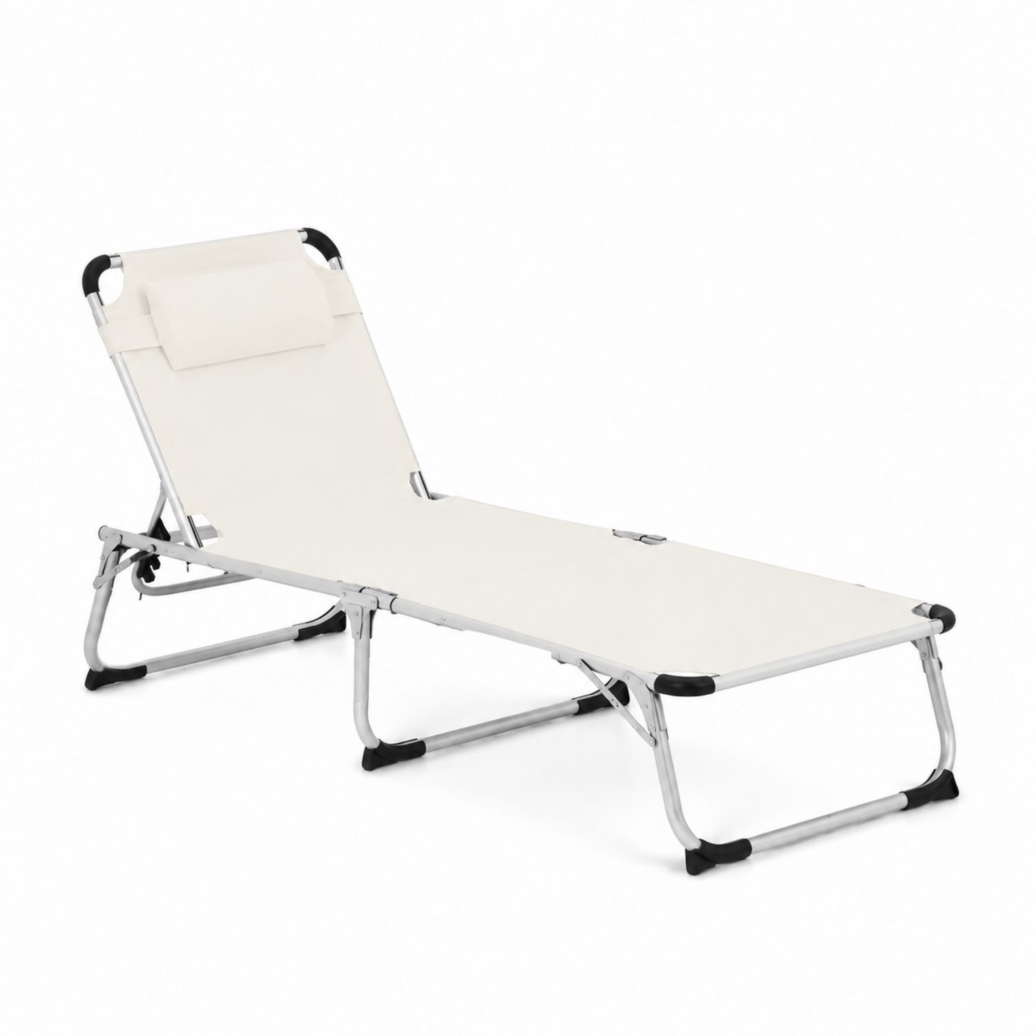 Sedia a sdraio pieghevole in metallo e tessuto beige