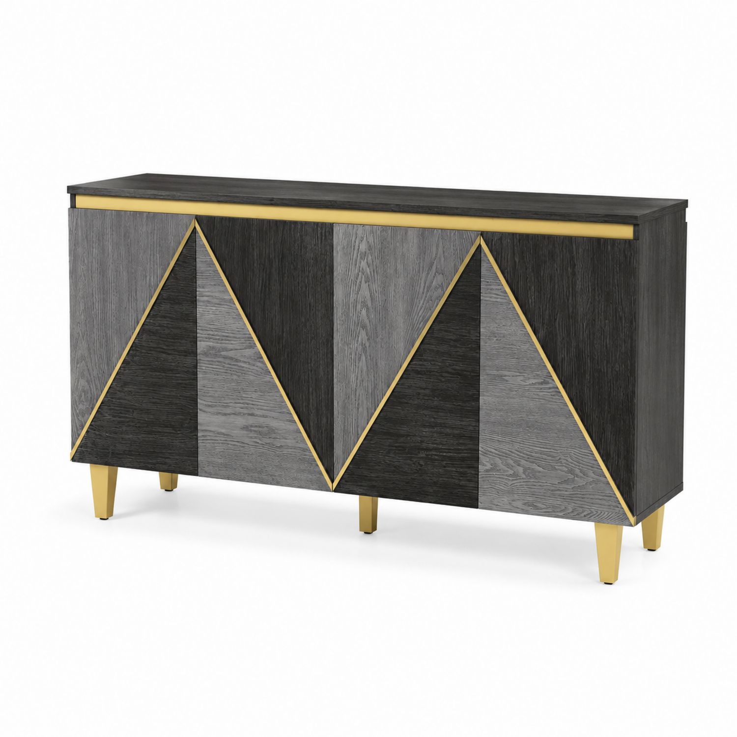 Credenza in Legno con Gambe in Metallo Dorato, Grigio/Nero