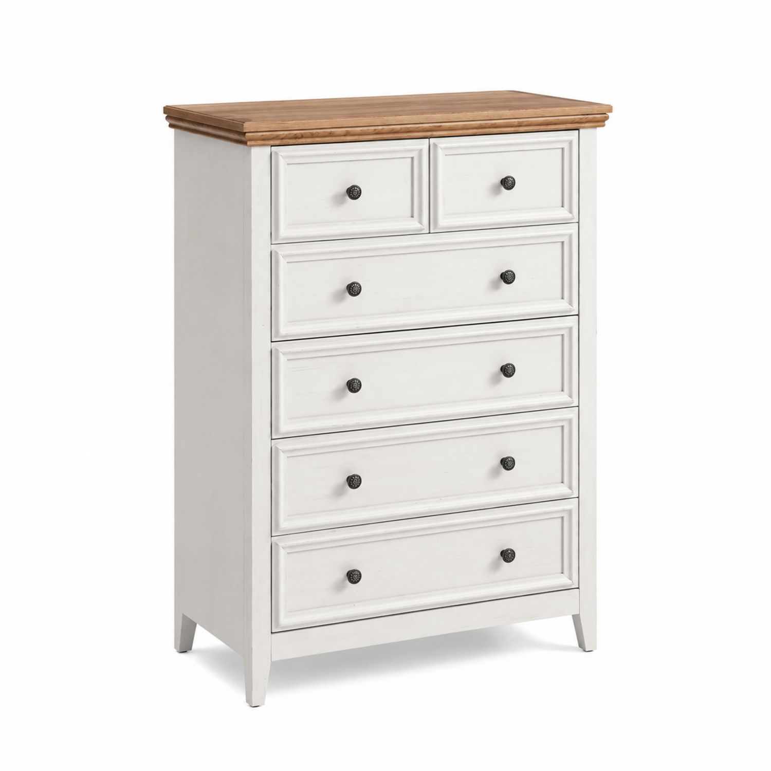 Cassettiera in Legno e MDF con 6 Cassetti Bianchi e Naturali