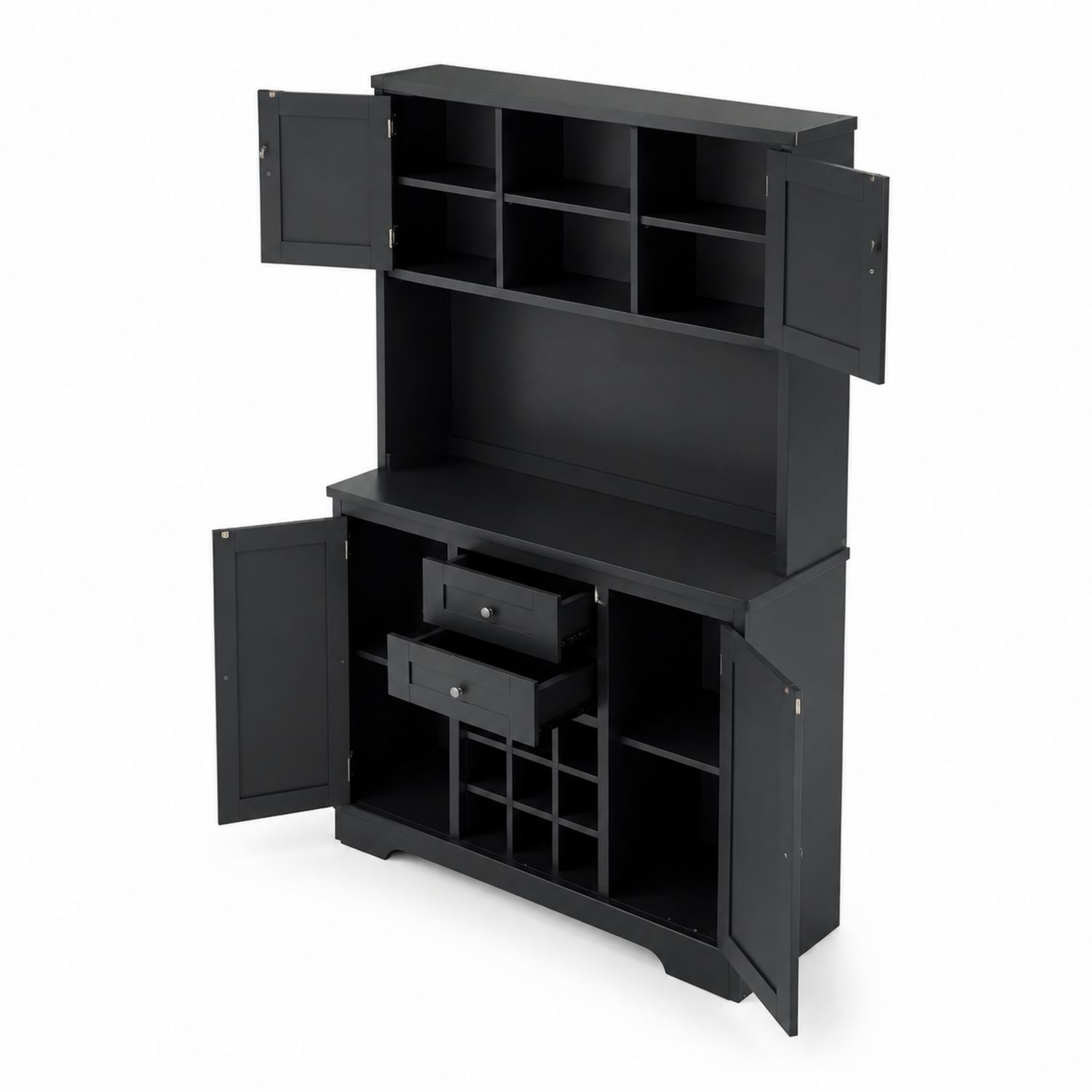 Credenza cucina in legno nero con scaffali e cassetti 100x40x180 cm
