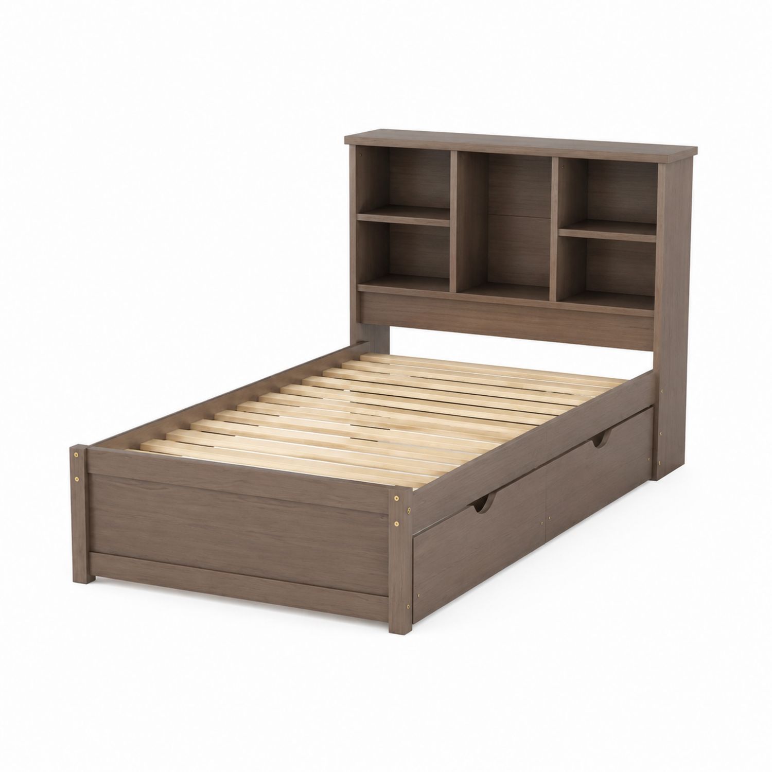 Letto singolo in legno di pino con scaffale e cassetti Marrone 200x100 cm