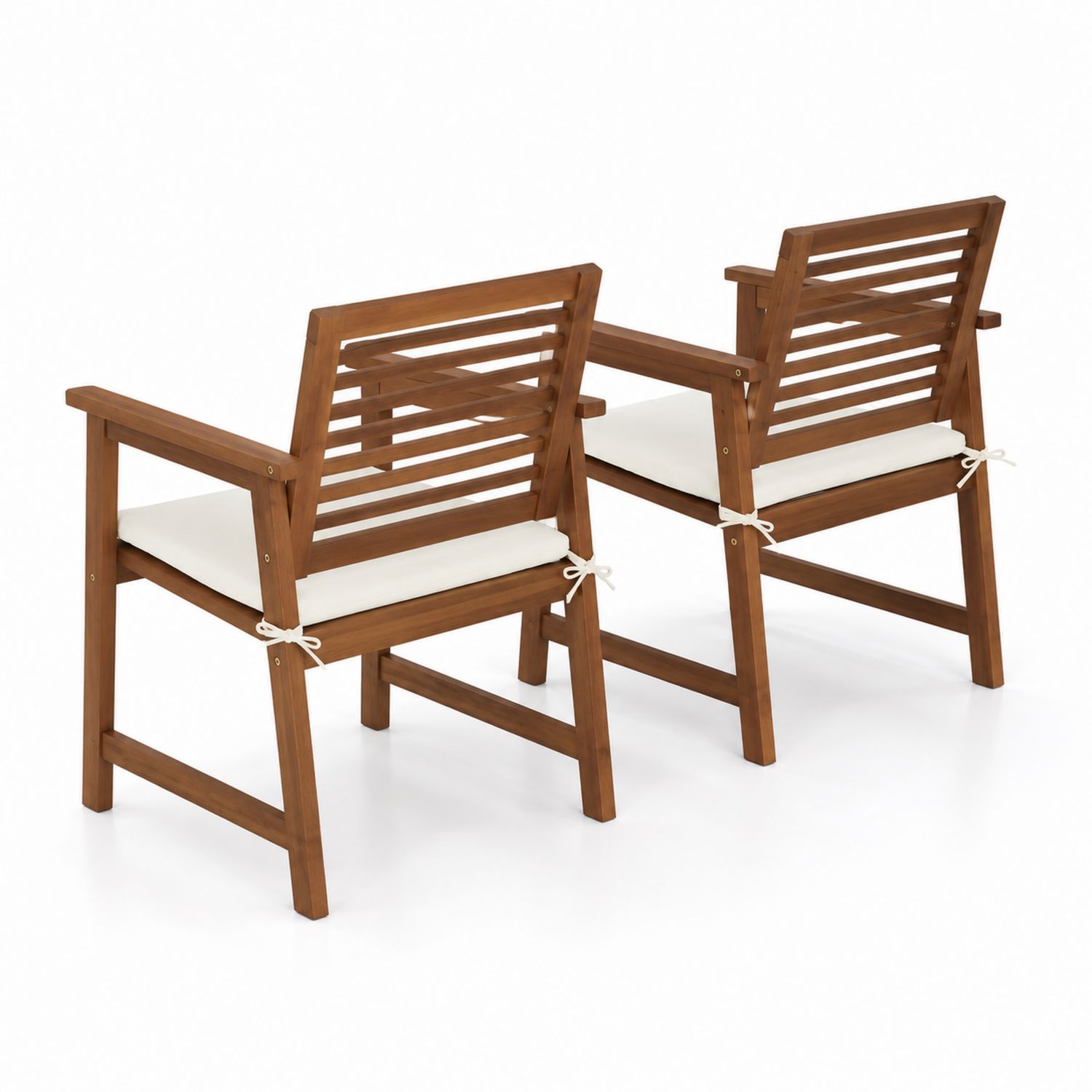 Set di 2 sedie in legno con cuscini bianchi