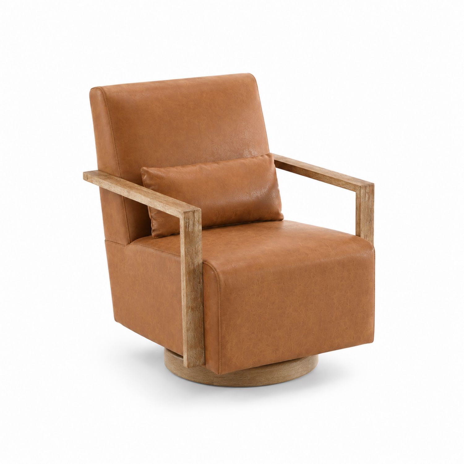 Poltrona girevole in pelle sintetica e legno