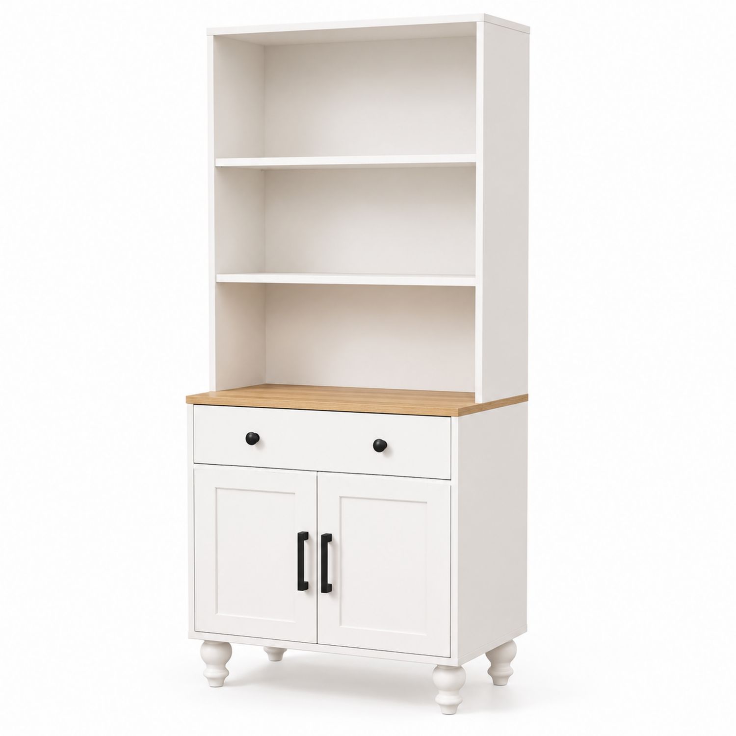 Mobile contenitore con libreria in legno MDF e massello Bianco/Naturale