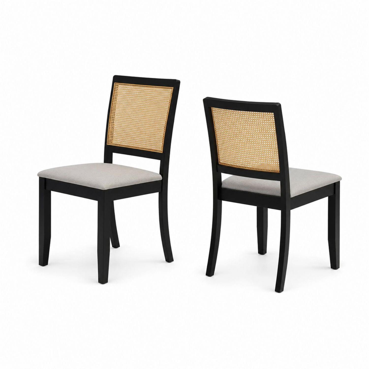 Set di 2 sedie in legno massello e rattan Nero e Beige