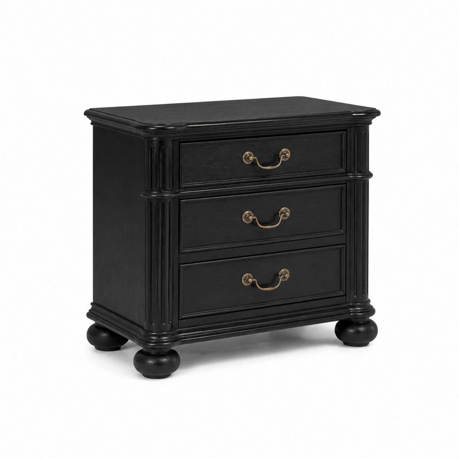 Comodino in Legno Nero con Tre Cassetti