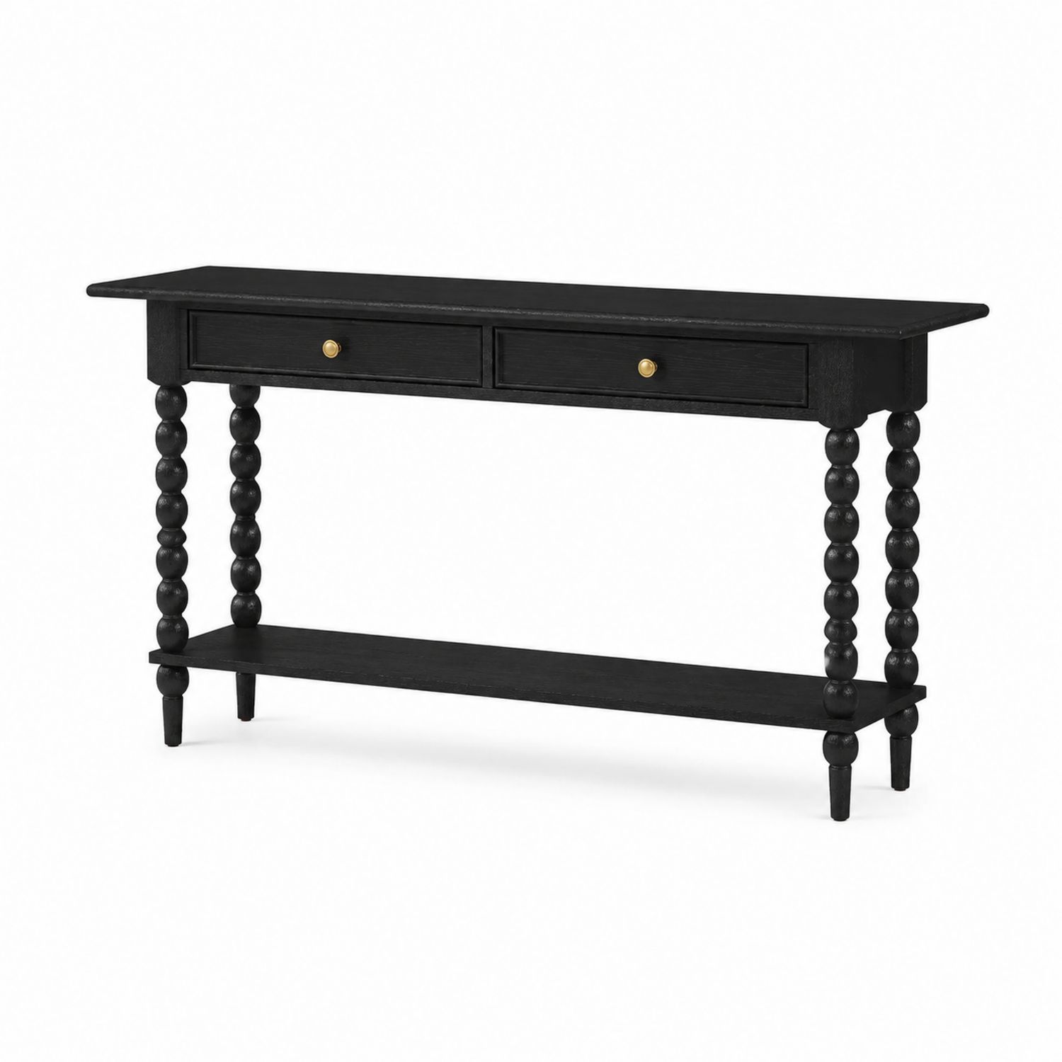 Consolle in legno nero con cassetti e ripiano
