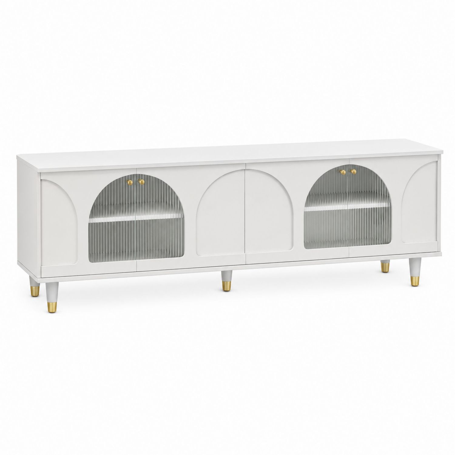 Credenza TV in MDF e Vetro Bianco