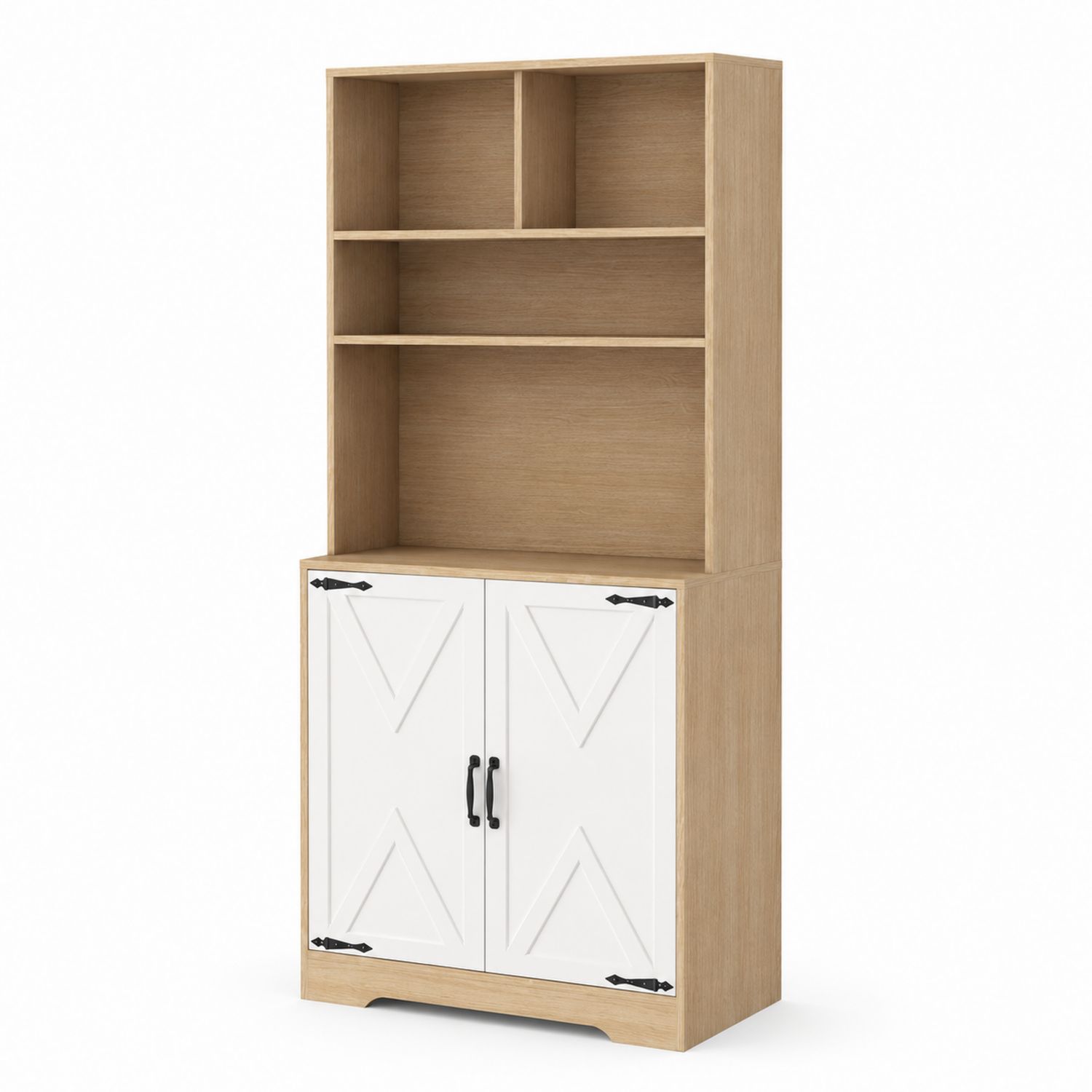 Credenza in Legno MDF con Ripiani e Ante Bianche