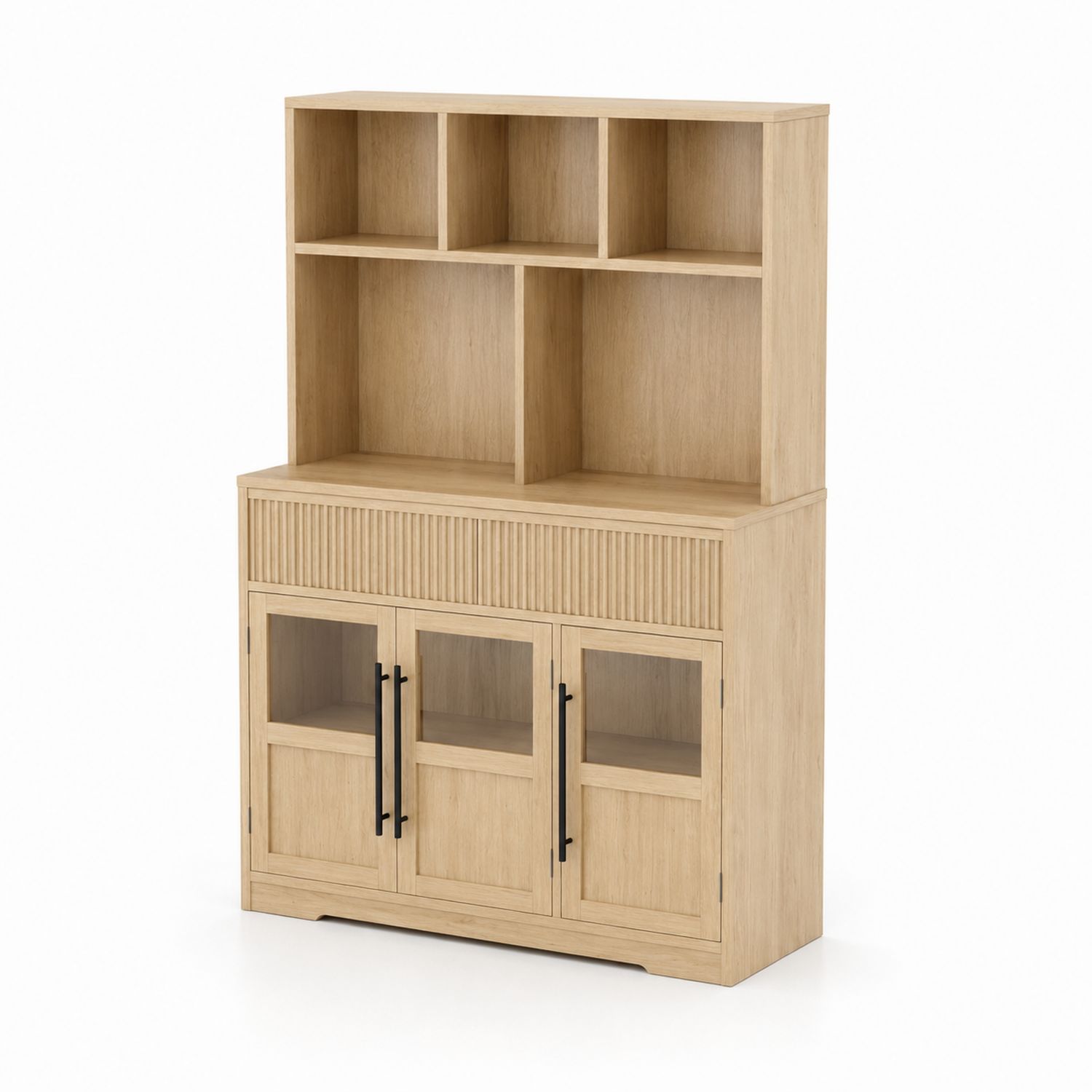 Credenza alta in legno di rovere con ante in vetro temperato, 180x120x40 cm