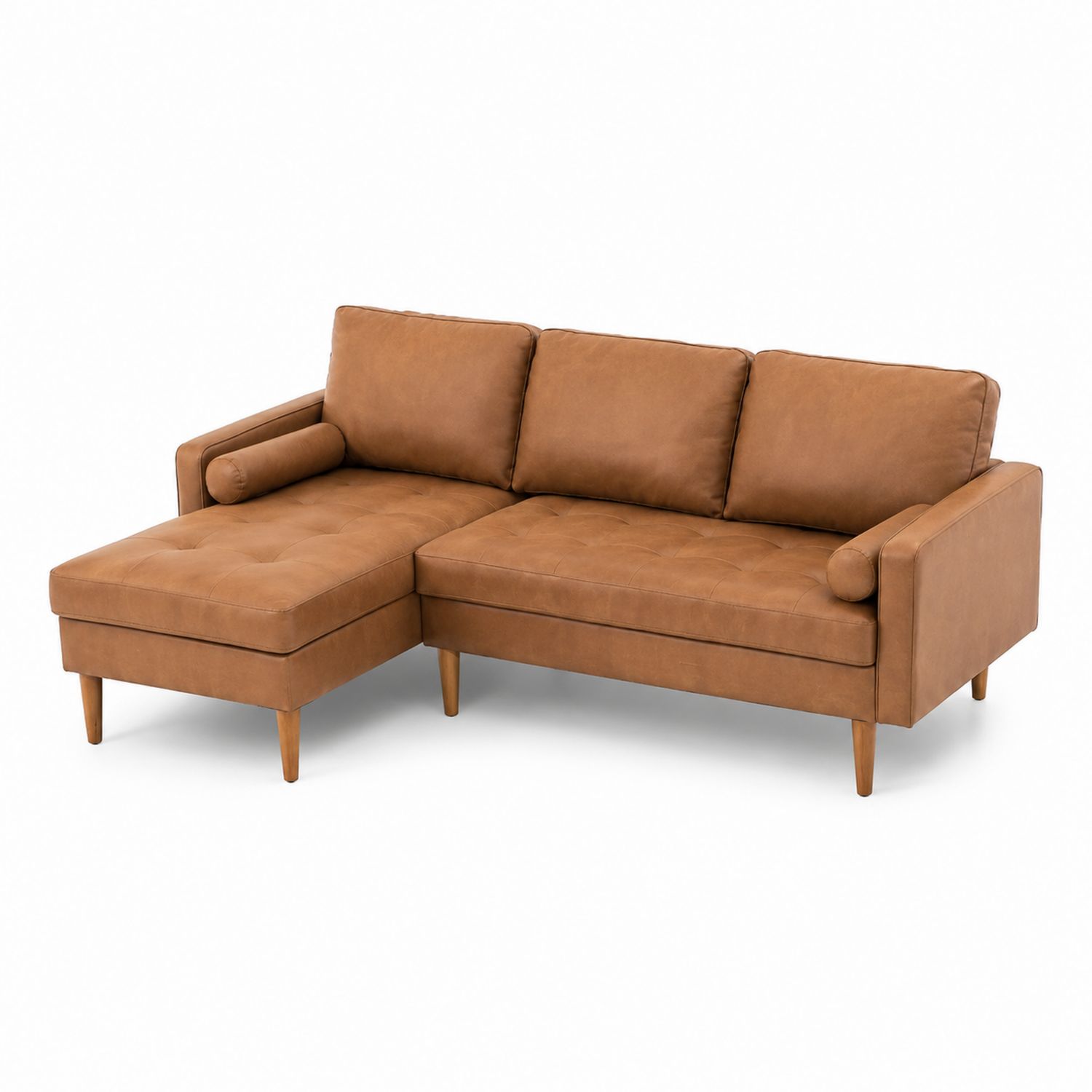 Divano angolare in pelle sintetica marrone con chaise longue