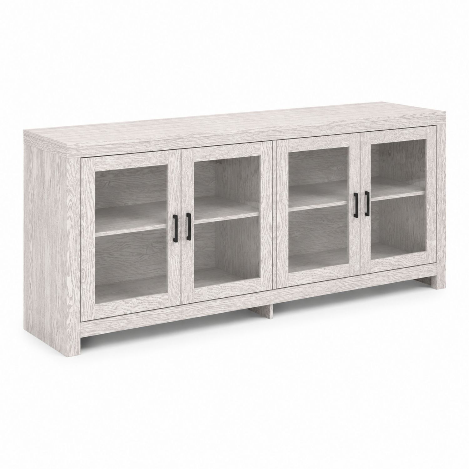 Credenza con ante in vetro temperato 4 porte 180x40x80 cm legno grigio