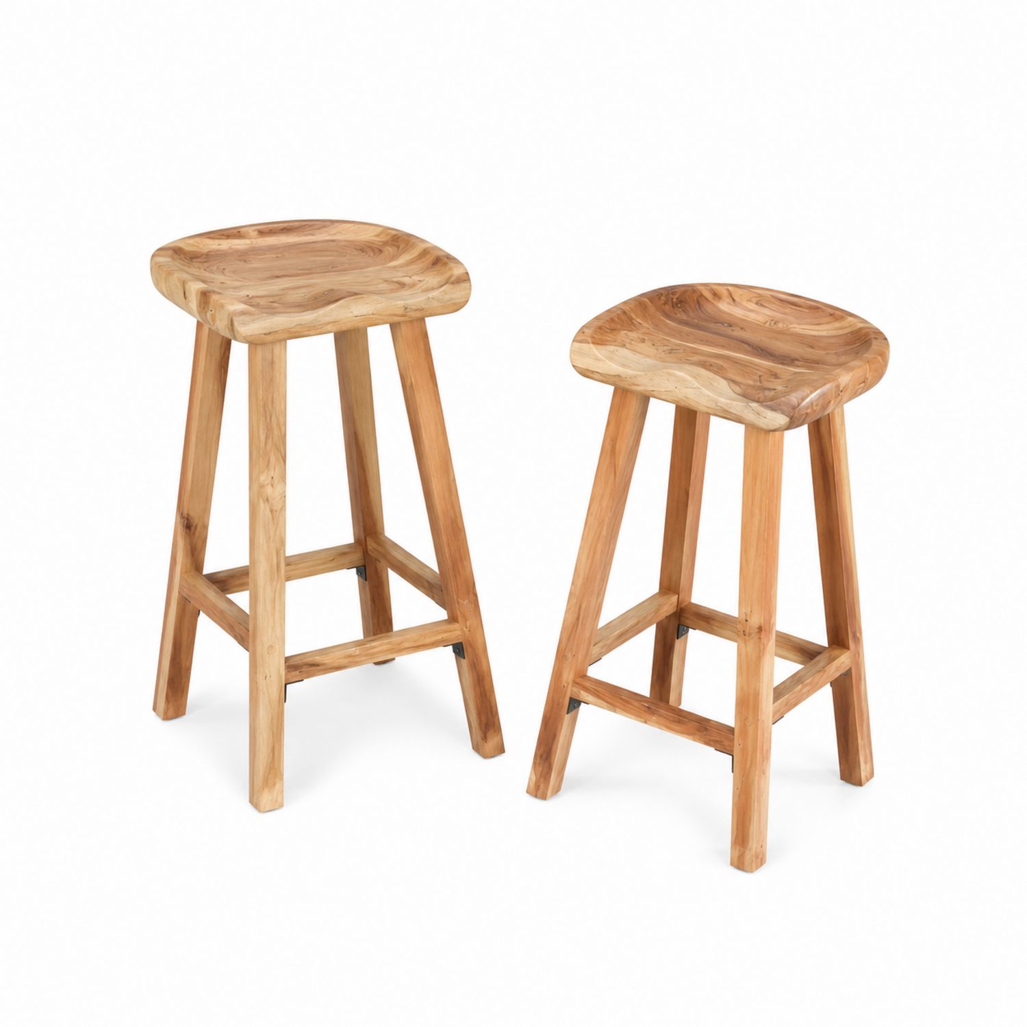 Set di 2 sgabelli da bar in legno di teak, altezza 75 cm