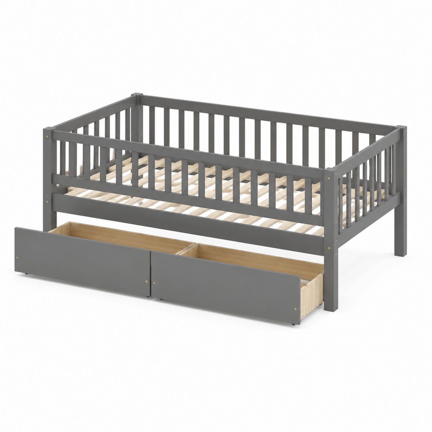 Letto singolo con cassetti in legno di pino massello Grigio
