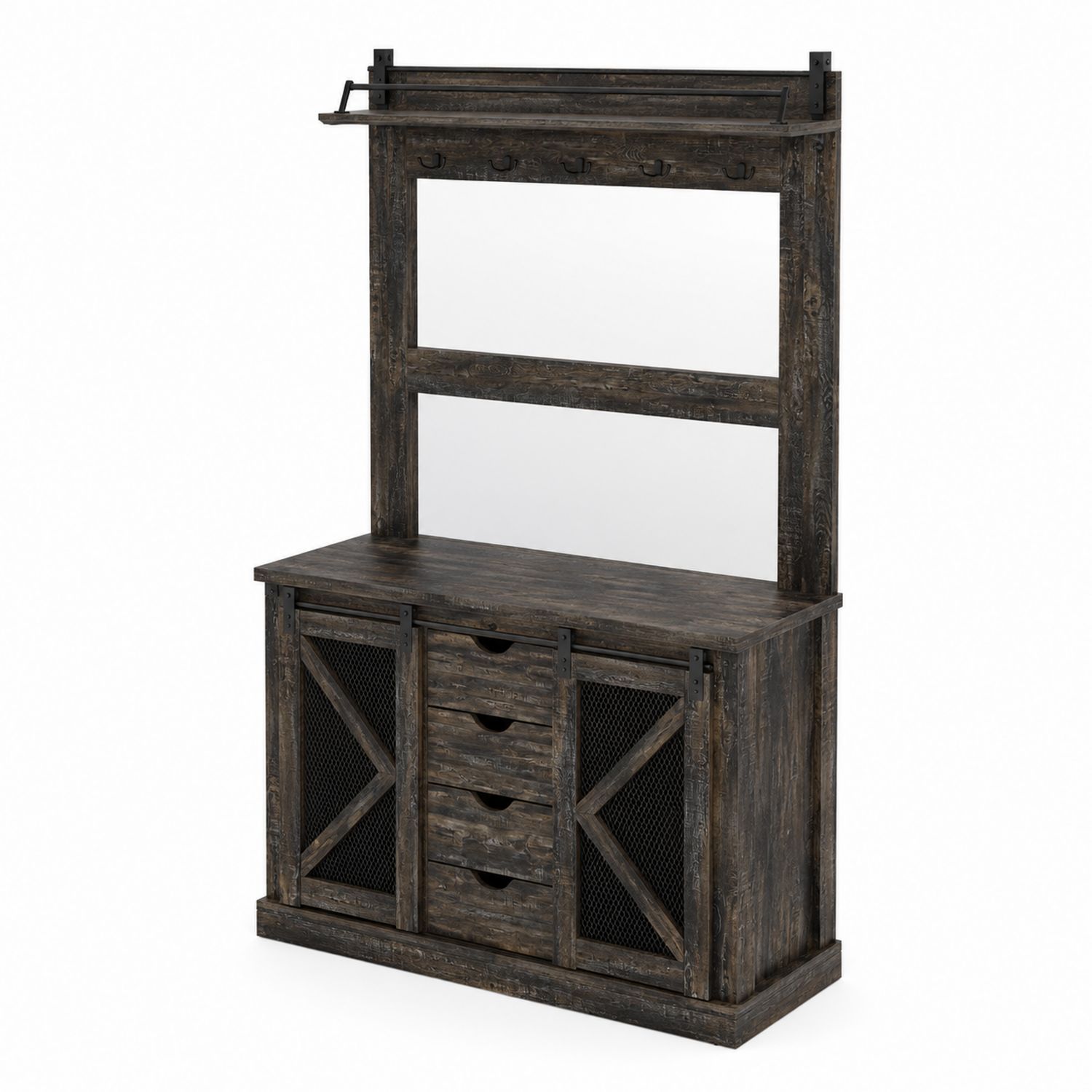Mobile Portabiti in Legno Massello con Specchio e Scaffali