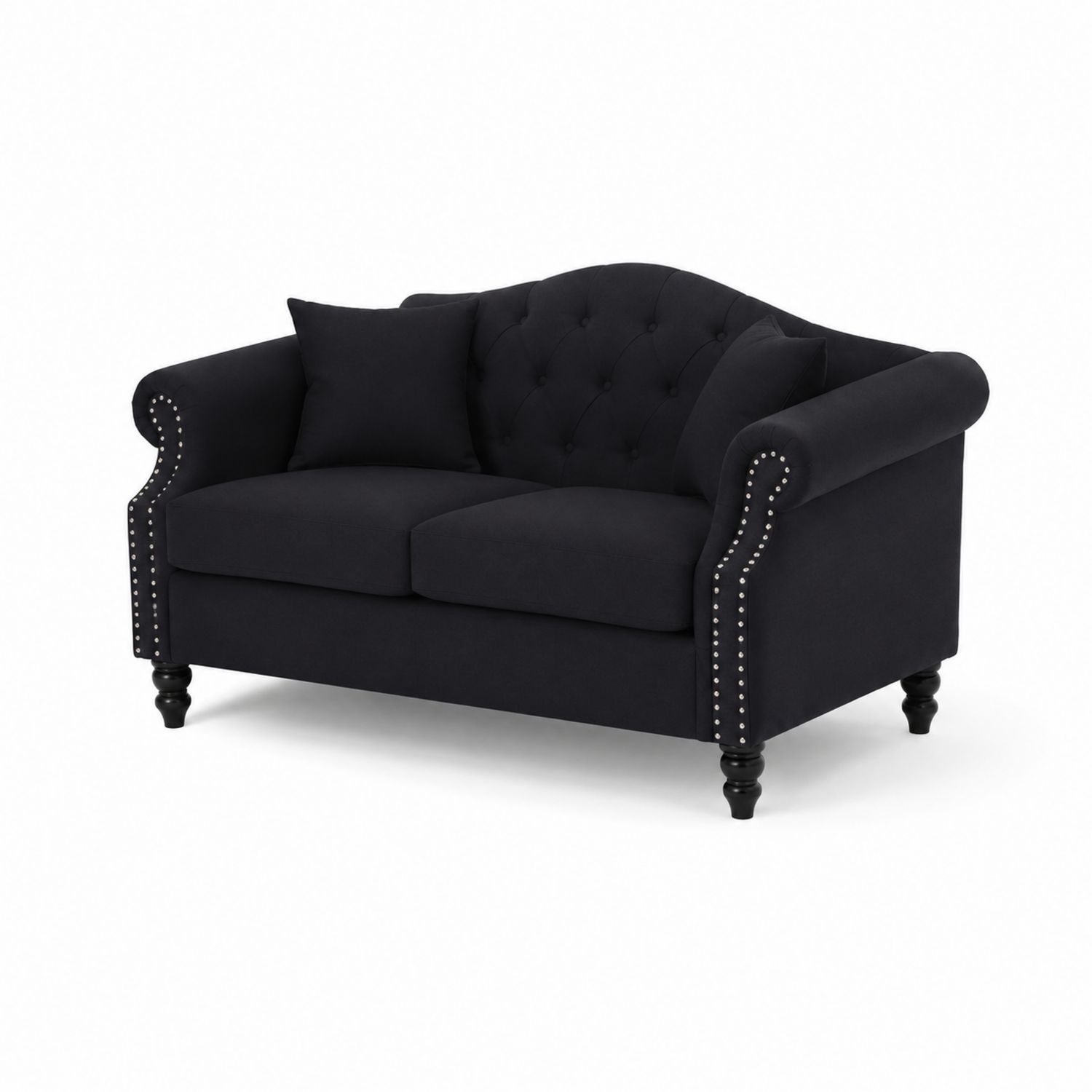 Divano Loveseat in tessuto nero con borchie