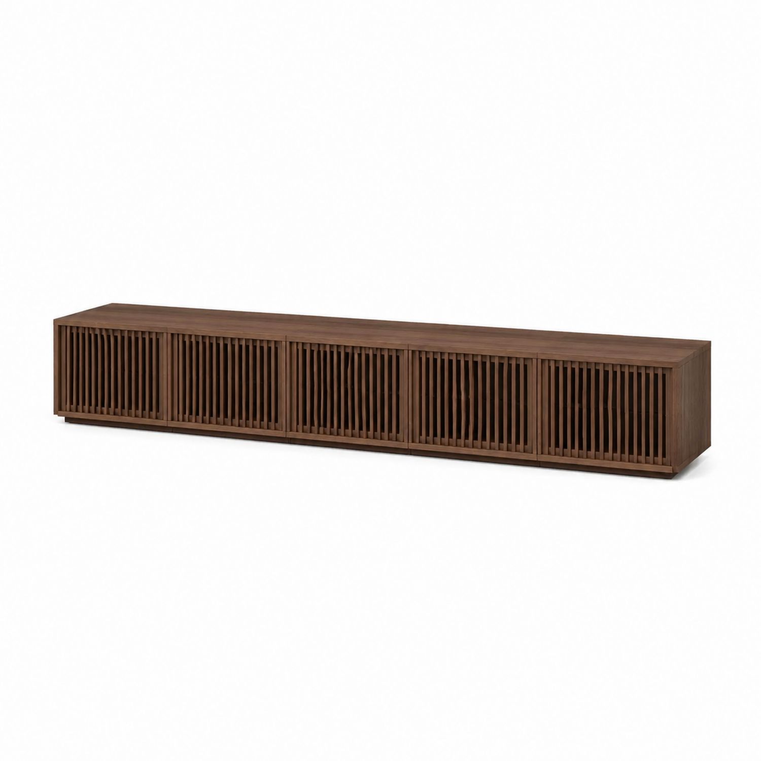 Mobile TV in legno di noce con ante a listelli 260x50x45cm Marrone