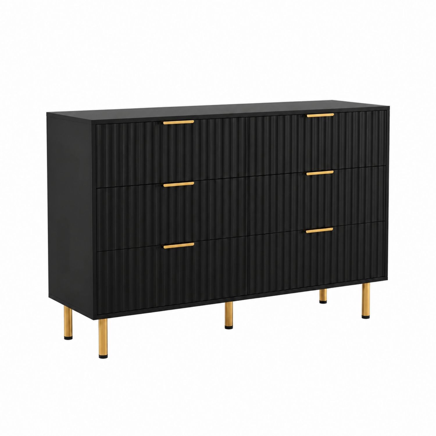Cassettiera in legno nero con gambe in metallo dorato