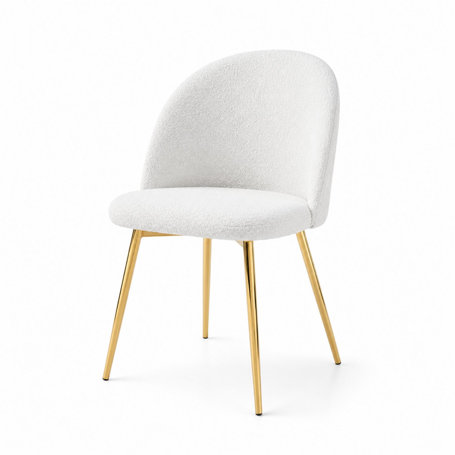 Sedia in tessuto bouclé bianco con gambe in metallo dorato