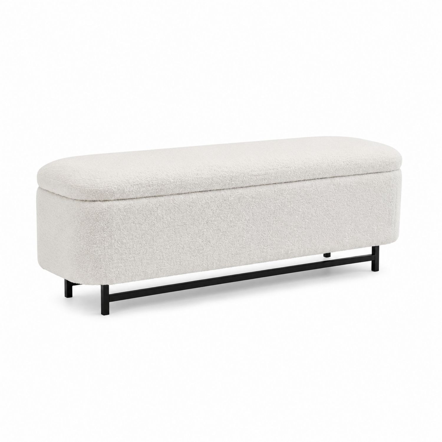 Panca in Tessuto Beige con Contenitore e Gambe in Metallo Nero