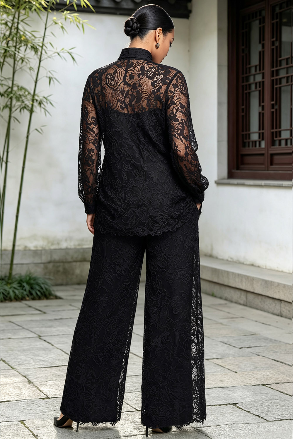 Xpluswear Design Plus Size Business Casual Black Mock Neck Long