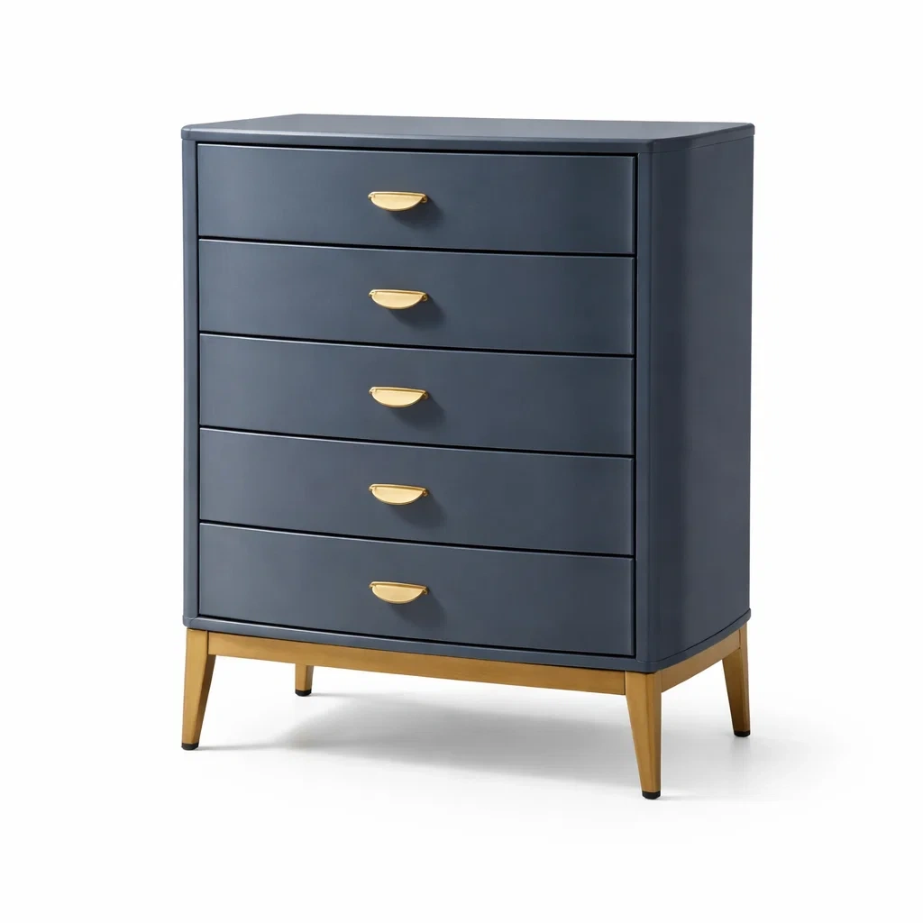 Kommode mit 5 Schubladen aus Holz, Blau, 100 cm hoch-furnielito