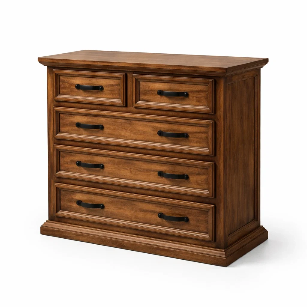 Kiefernholz Kommode mit 5 Schubladen Braun 90x45x85cm-furnielito