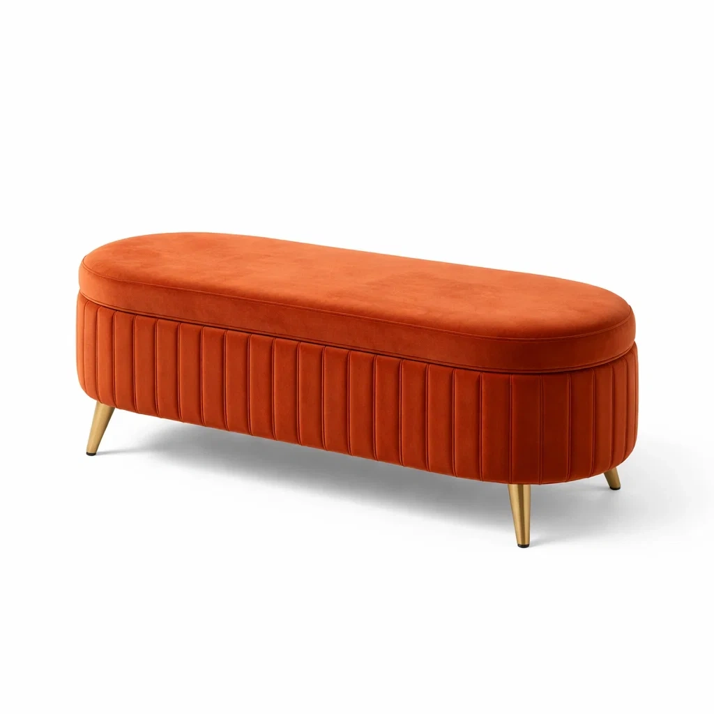 Samtbank mit Stauraum Oval Metallbeine Orange 120 cm-furnielito
