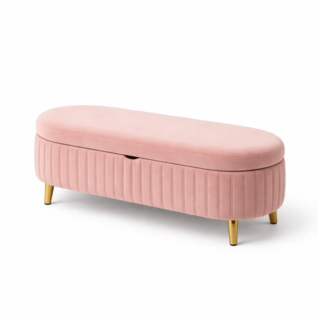 Samtbank mit Stauraum Rosa Oval 120cm-furnielito