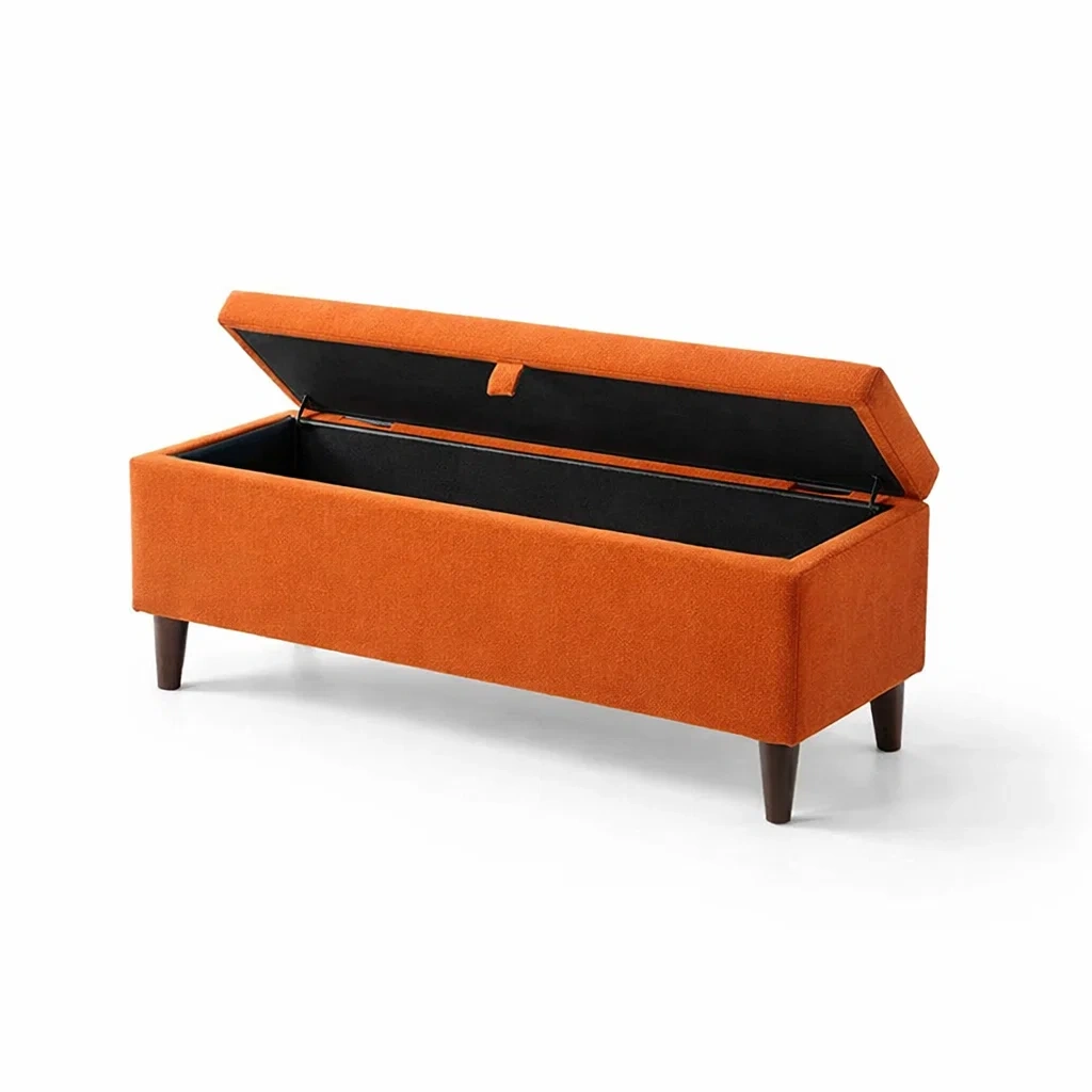 Textil-Polsterbank mit Stauraum und Holzrahmen, 120 cm, Orange-furnielito