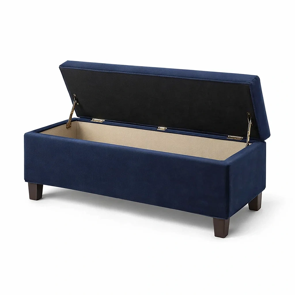 Samt Aufbewahrungsbank mit Klappdeckel Blau 120x40x45cm-furnielito