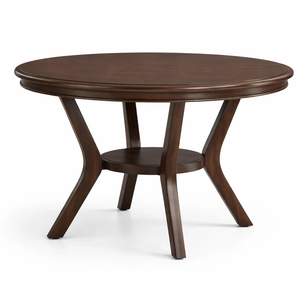 Runder Massivholztisch mit Regal, Durchmesser 120 cm, Dunkelbraun-furnielito