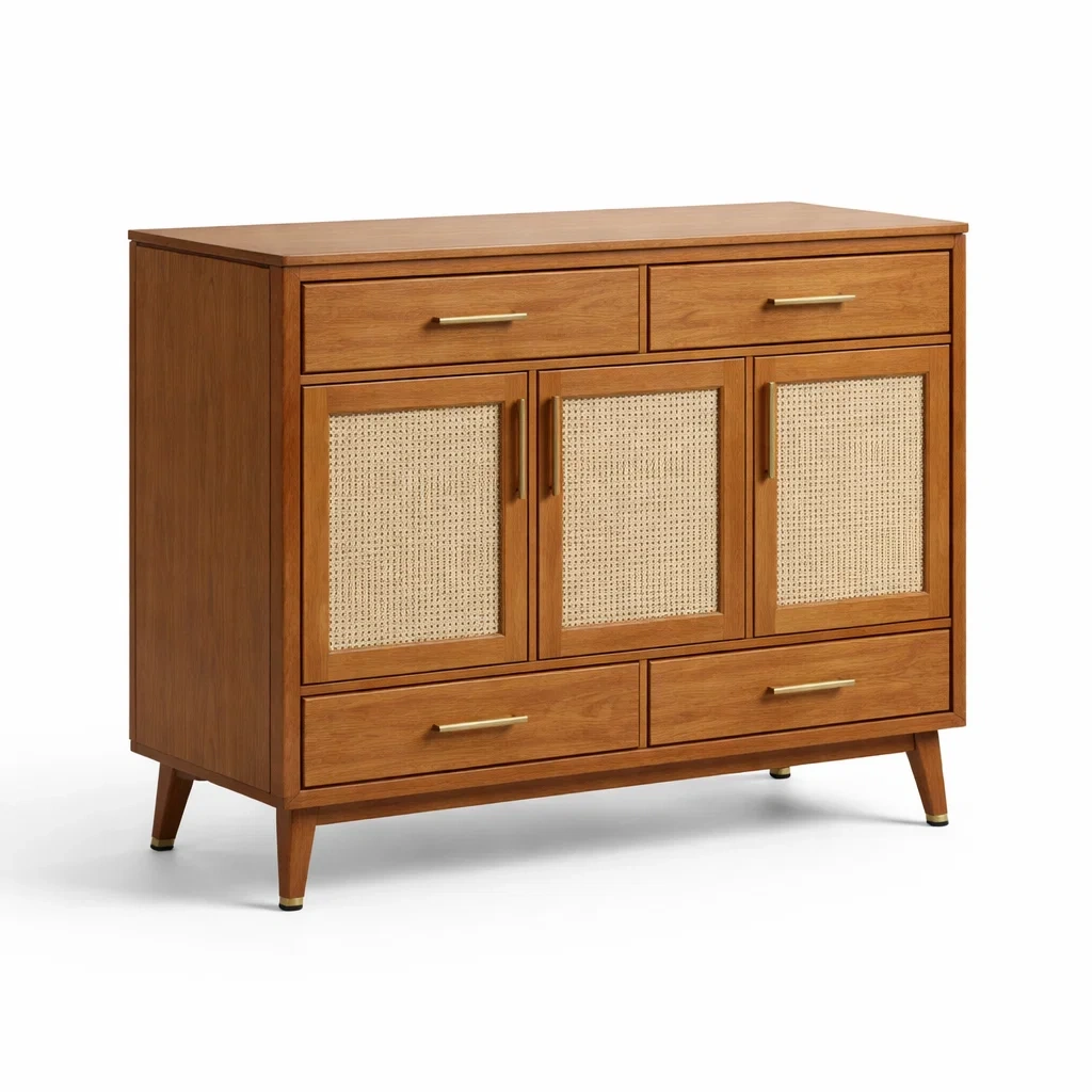 Sideboard aus Holz mit Rattan-Front, Naturbraun-furnielito