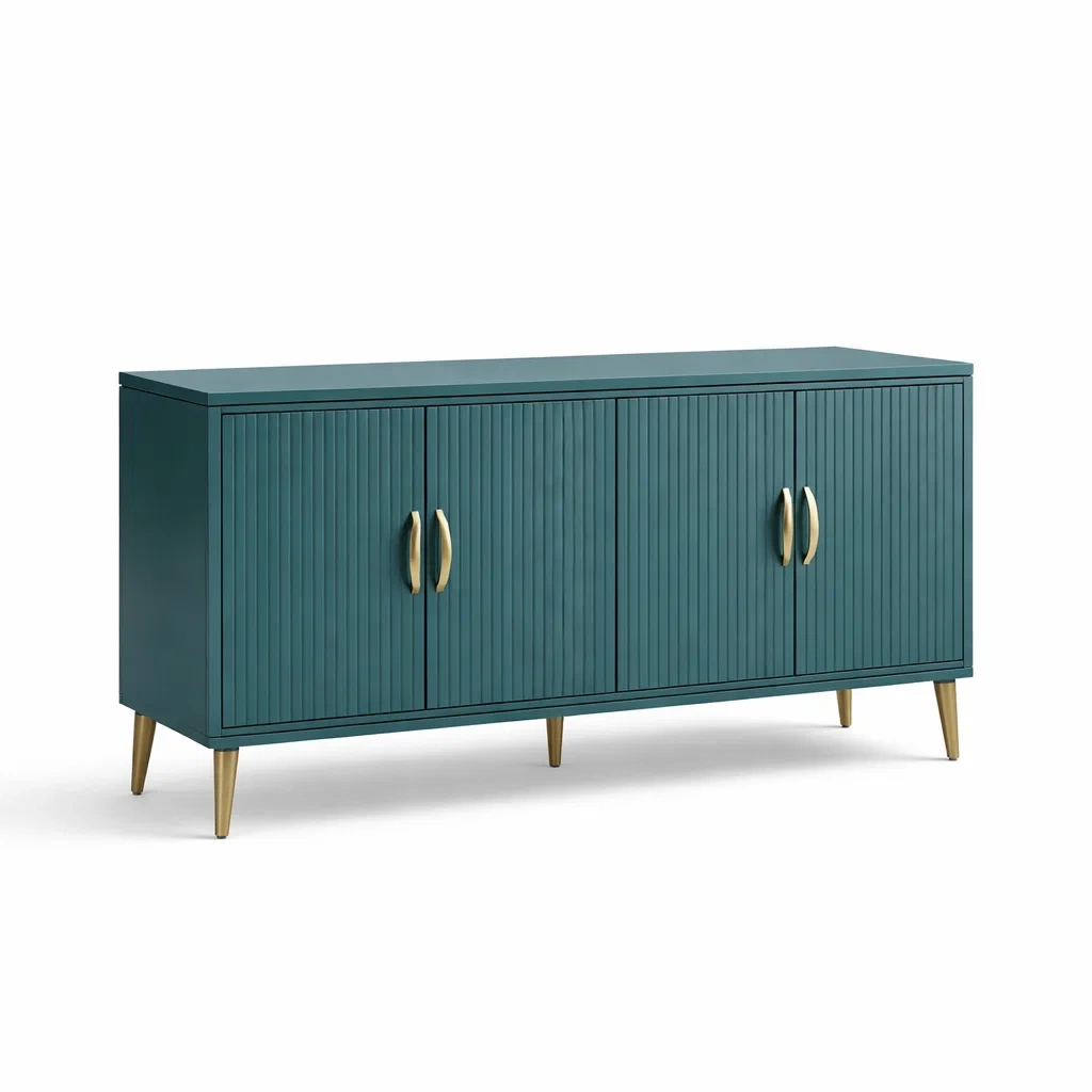Holzsideboard mit Metallbeinen, Petrol, 160x40x80 cm-furnielito