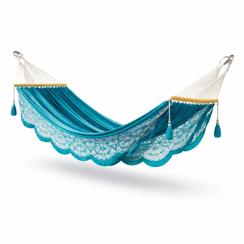 Baumwoll-Hängematte mit Spitzenbesatz Blau 200x150 cm-furnielito