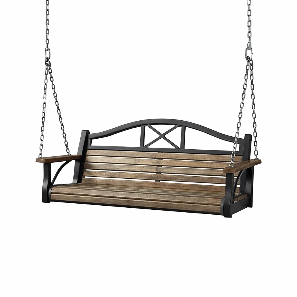 Holz- und Metall-Schaukelbank mit Ketten, Schwarz/Braun, 150 cm-furnielito