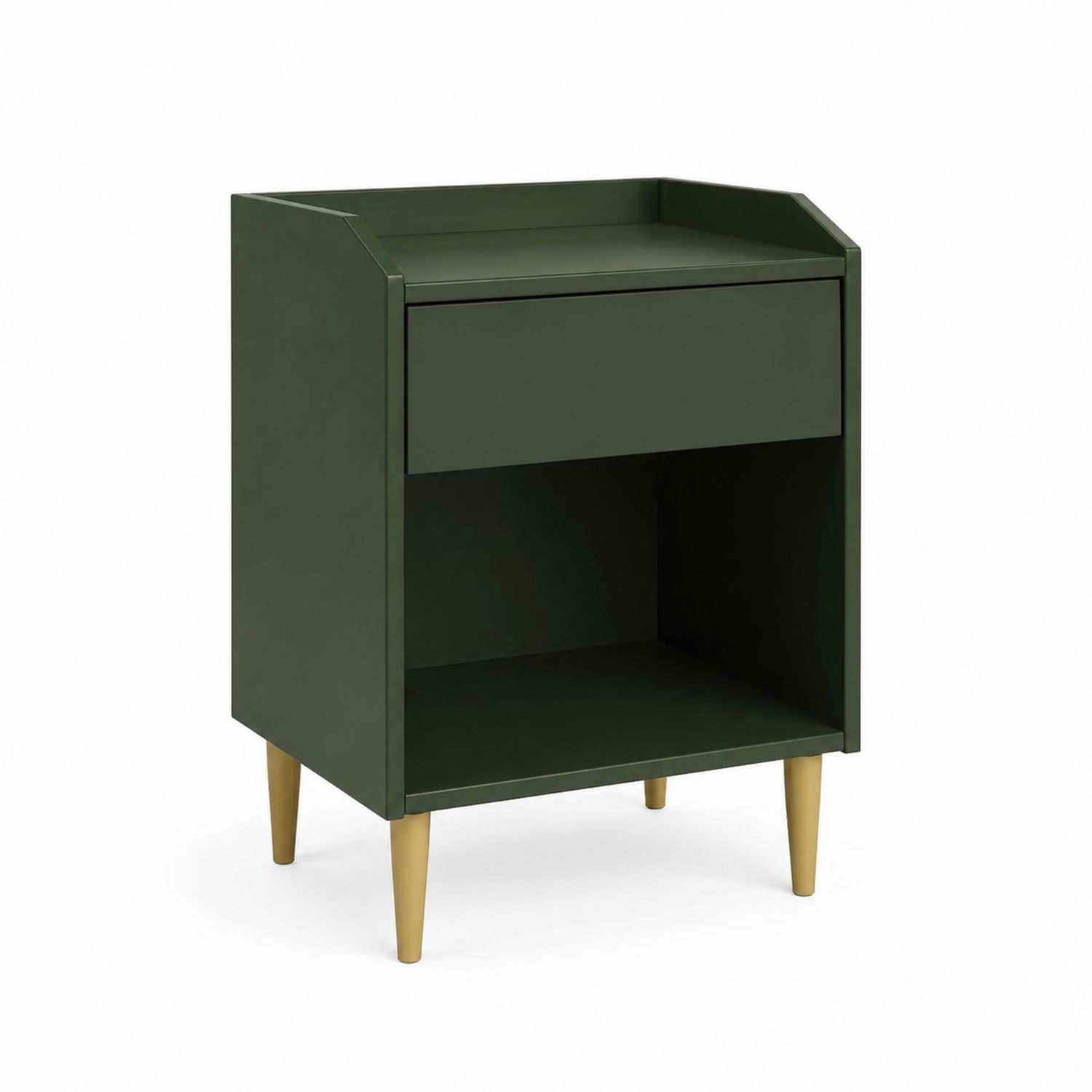 Mesita de noche de madera contrachapada verde con patas de acero 45x35x60 cm