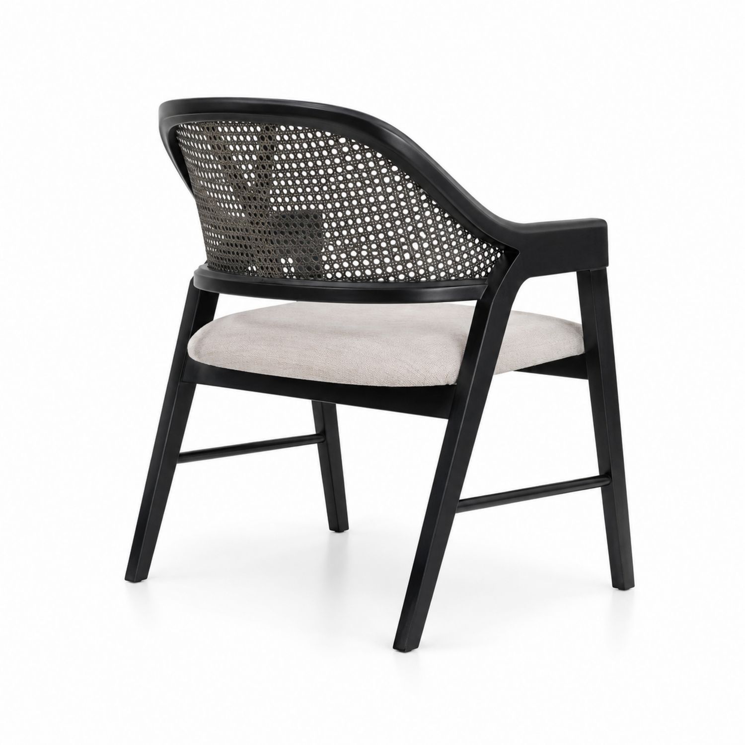 Silla de comedor con respaldo de ratán y asiento de poliéster beige