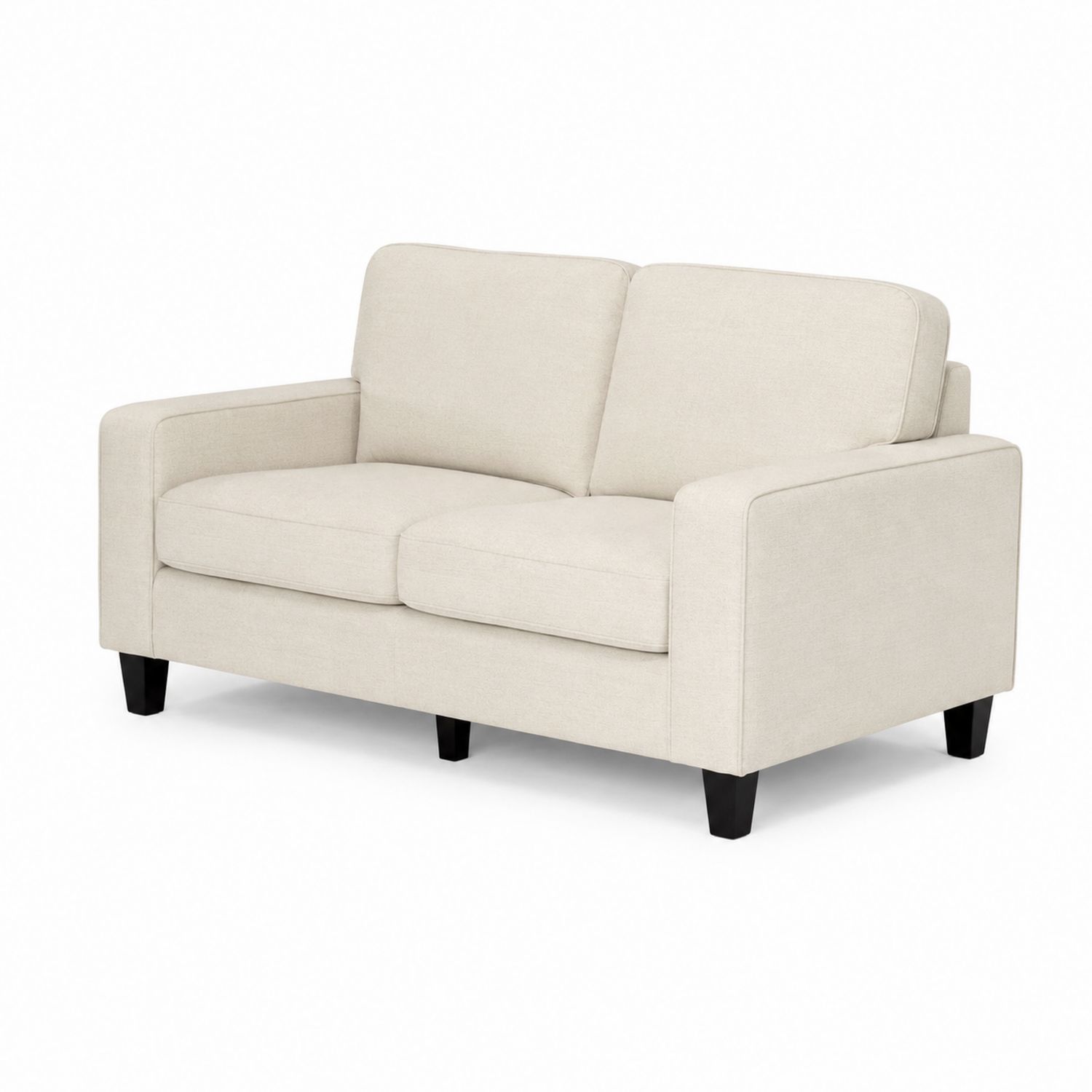 Sofá de 2 plazas con tela de poliéster beige y patas de madera