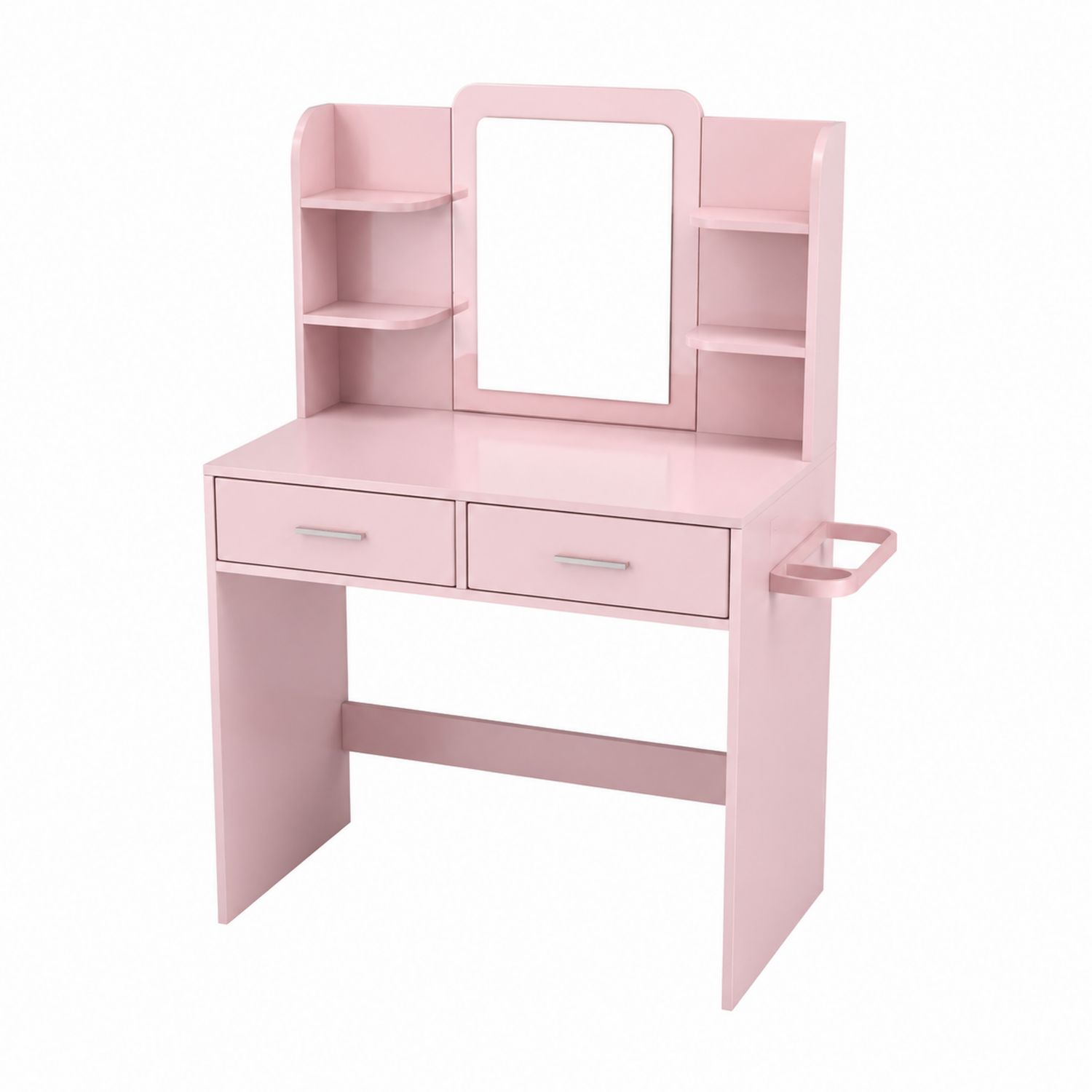 Tocador de Madera y Metal con Espejo y Estantes Rosa